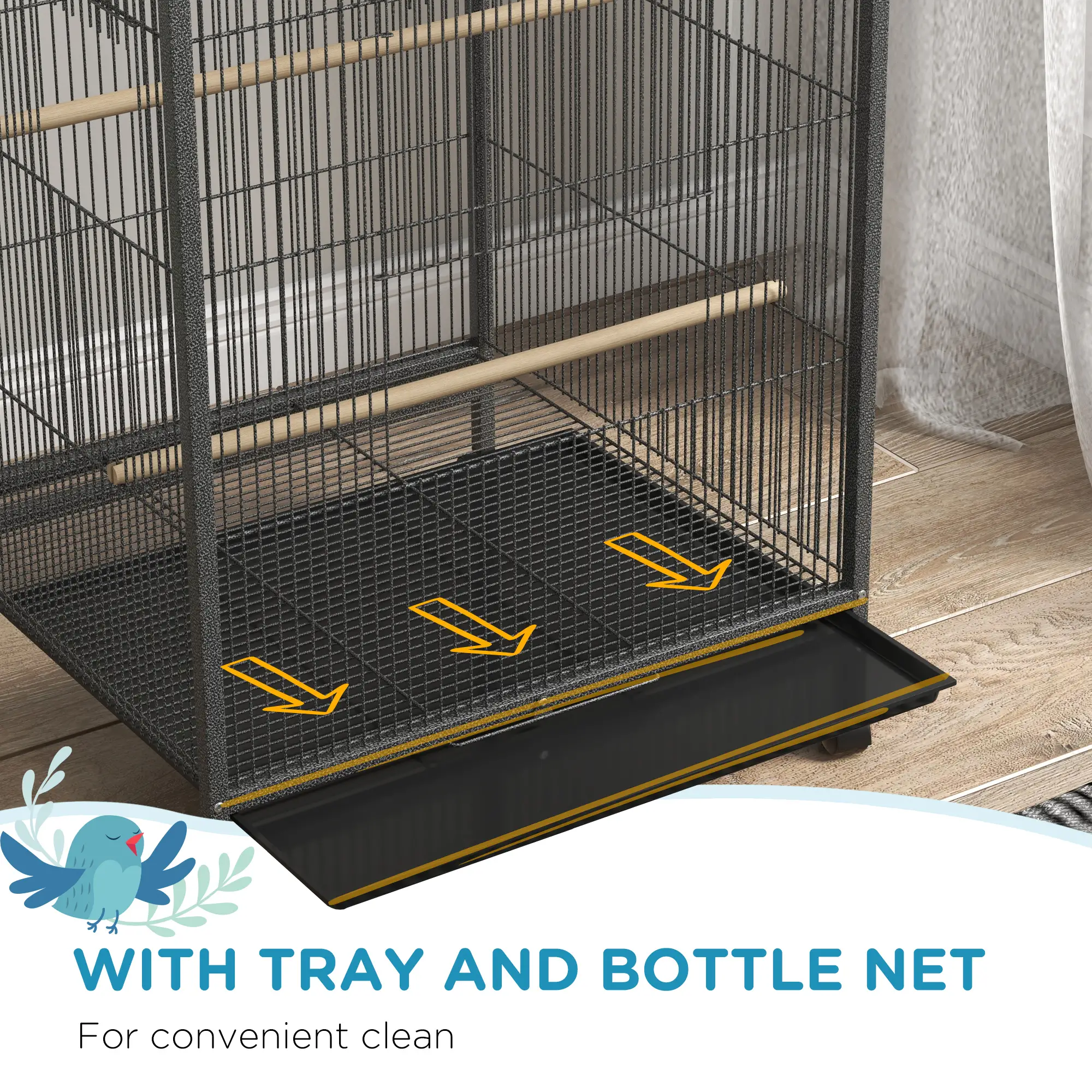 29" Bird Cage for Parrots, Lovebirds, Budgies, Finches, Flight Cage, Grey - Image 6