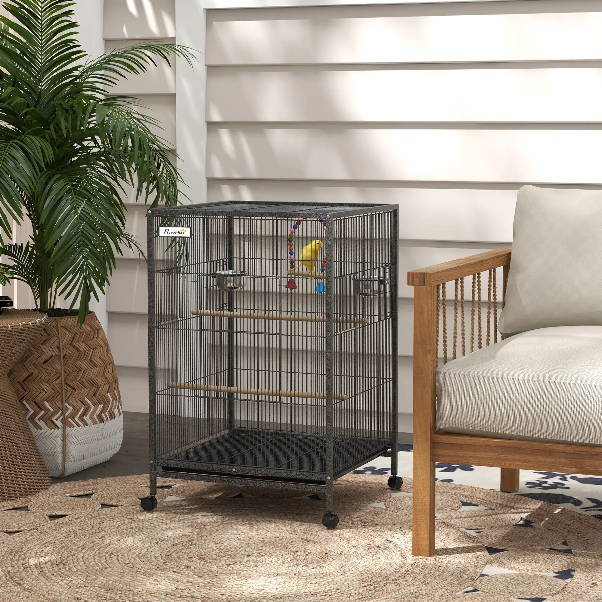 29" Bird Cage for Parrots, Lovebirds, Budgies, Finches, Flight Cage, Grey - Image 8