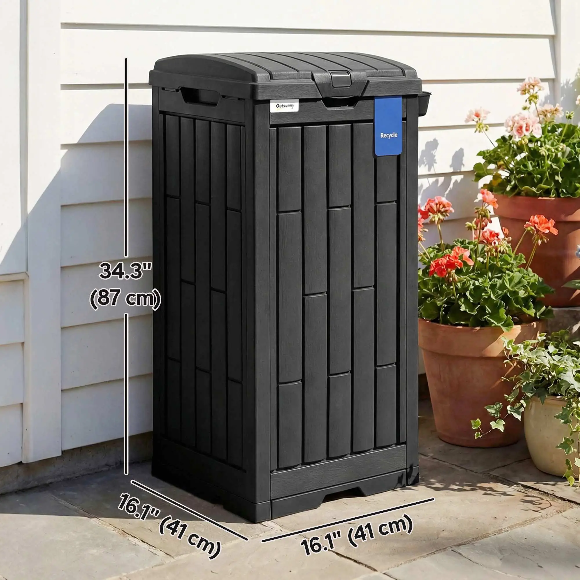 29 Gallon Outdoor Garbage Bin, Dual Lid, Ashtray Drip Tray, Black - Image 3