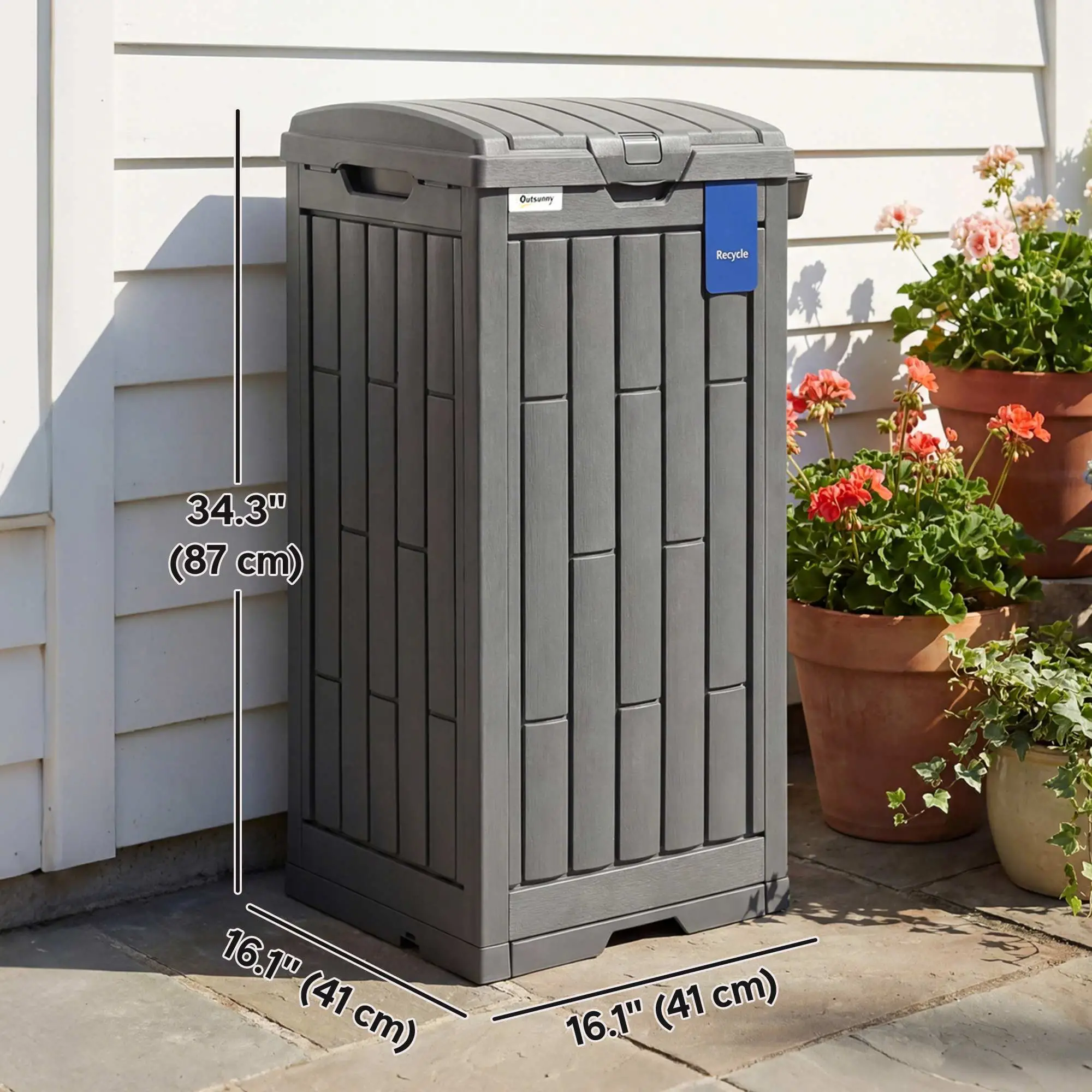 29 Gallon Outdoor Garbage Bin, Dual Lid, Ashtray Drip Tray, Grey - Image 3