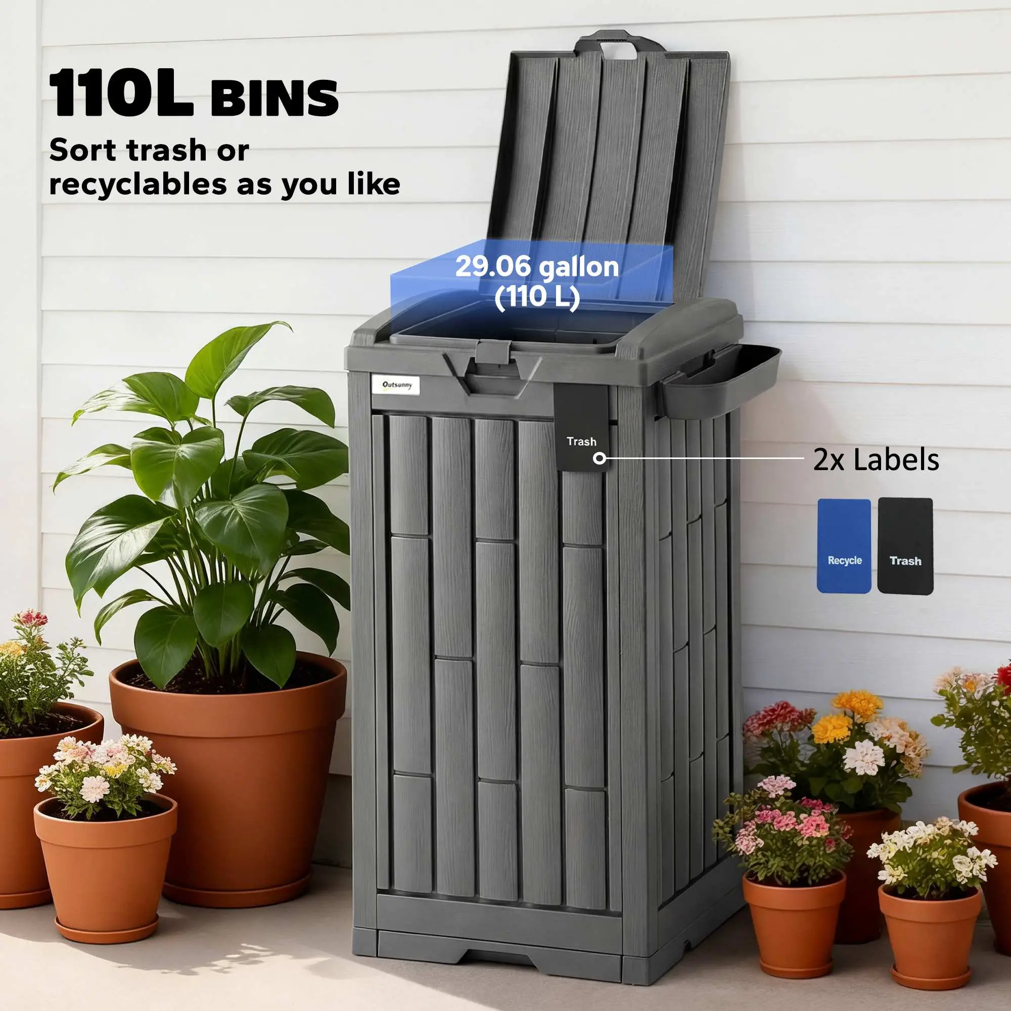 29 Gallon Outdoor Garbage Bin, Dual Lid, Ashtray Drip Tray, Grey - Image 4