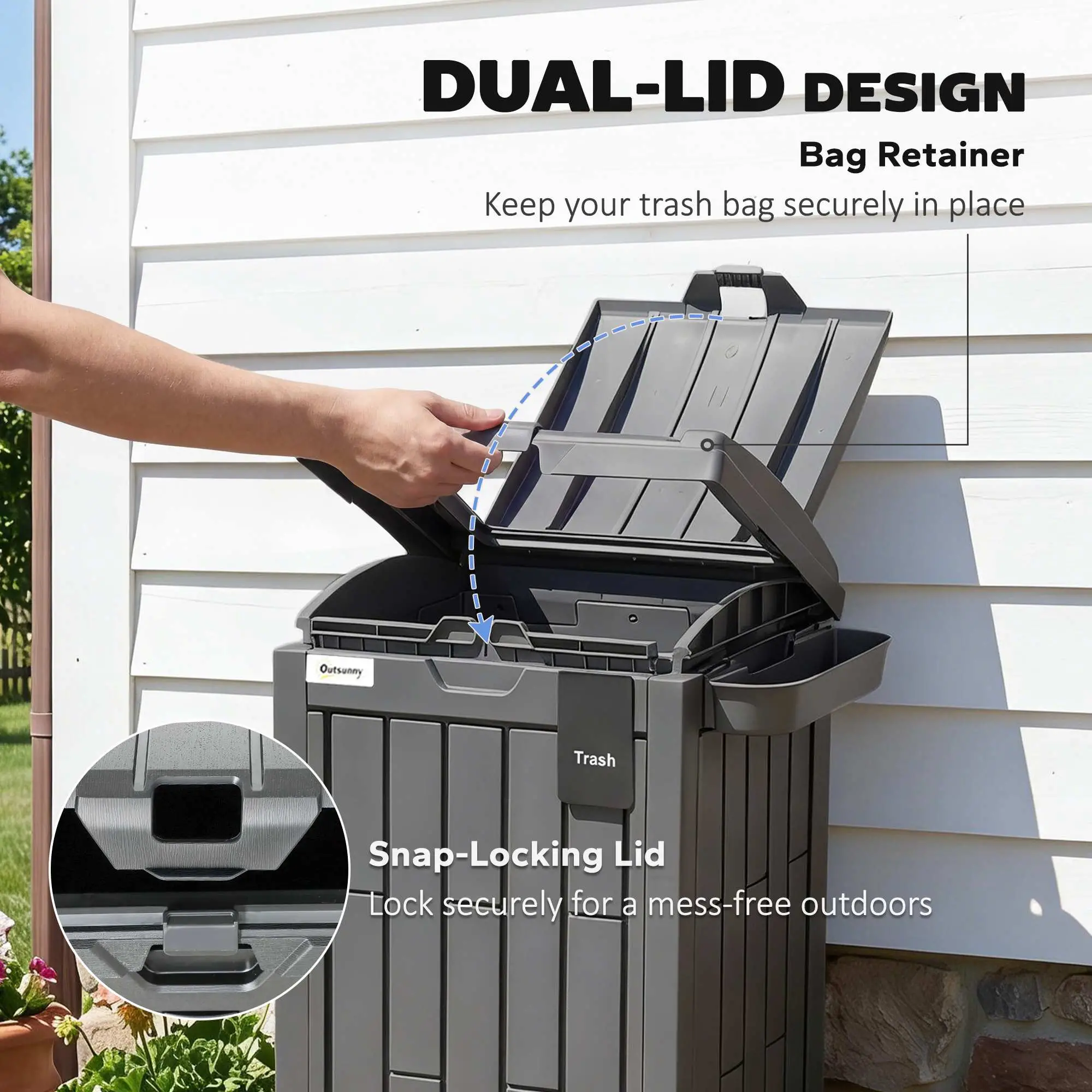 29 Gallon Outdoor Garbage Bin, Dual Lid, Ashtray Drip Tray, Grey - Image 5