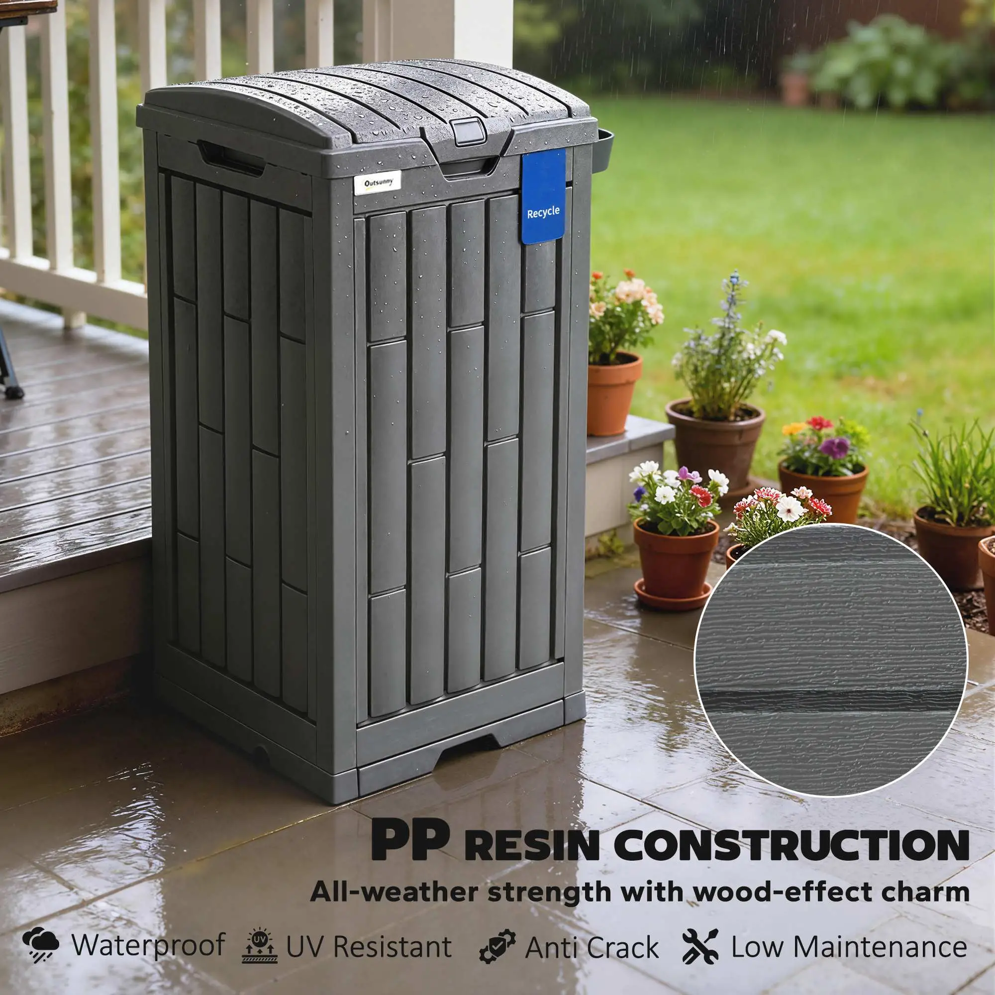 29 Gallon Outdoor Garbage Bin, Dual Lid, Ashtray Drip Tray, Grey - Image 9