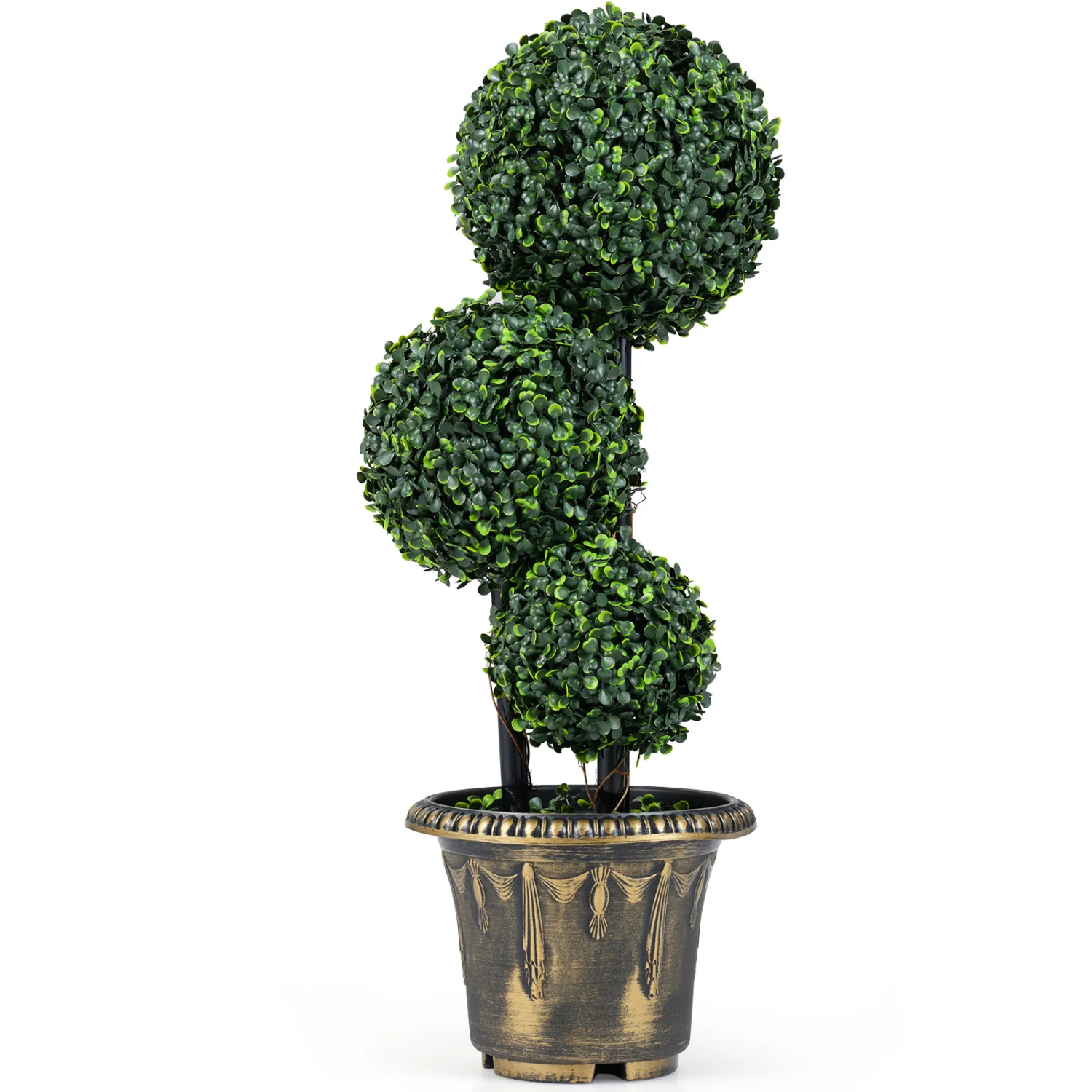 29 Inch Artificial Boxwood Topiary Tree, Triple Ball Shrubs