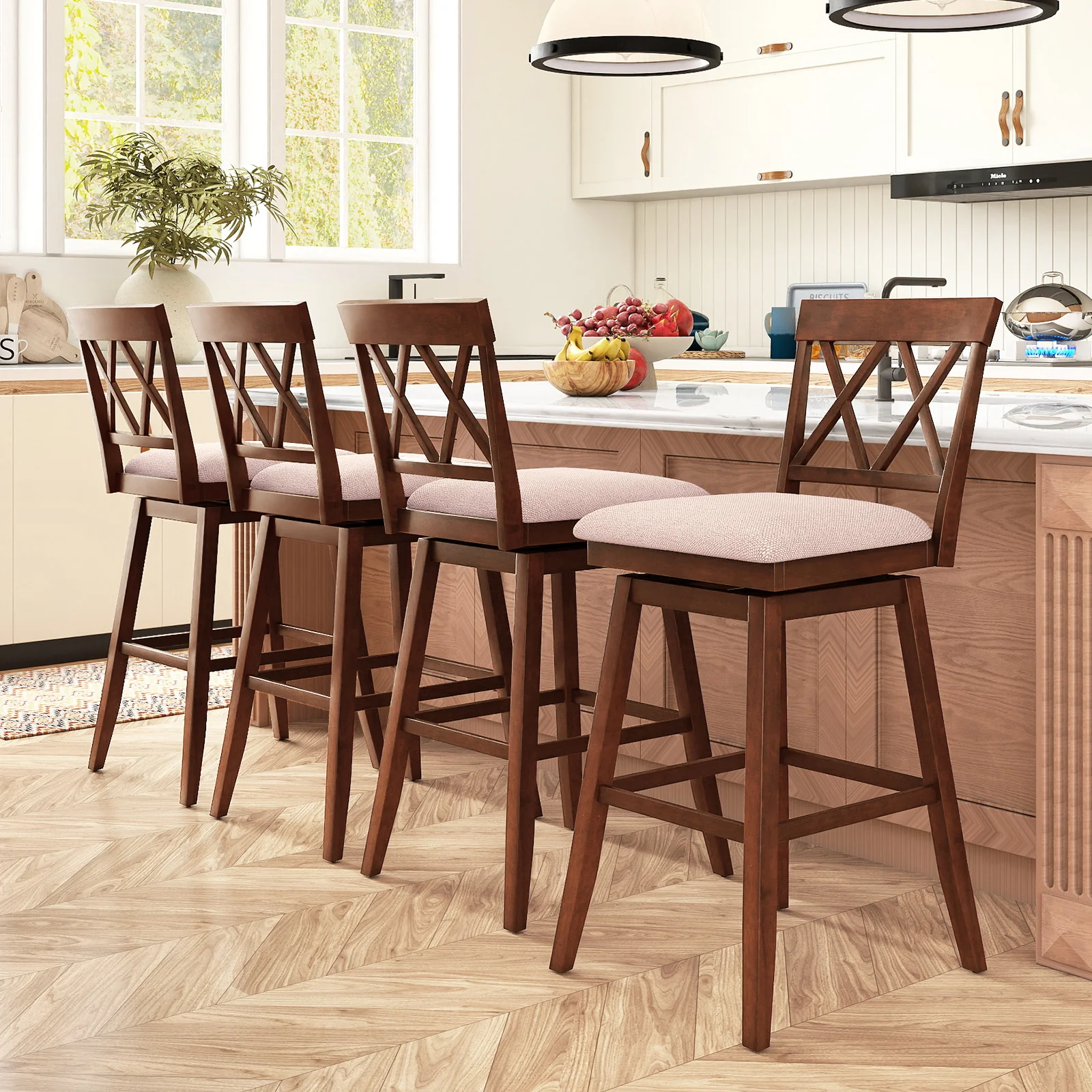29 Inch Counter Height Barstools with Backrest and Upholstered Seat Cushion for Kitchen Dining Room, Oak - Image 10