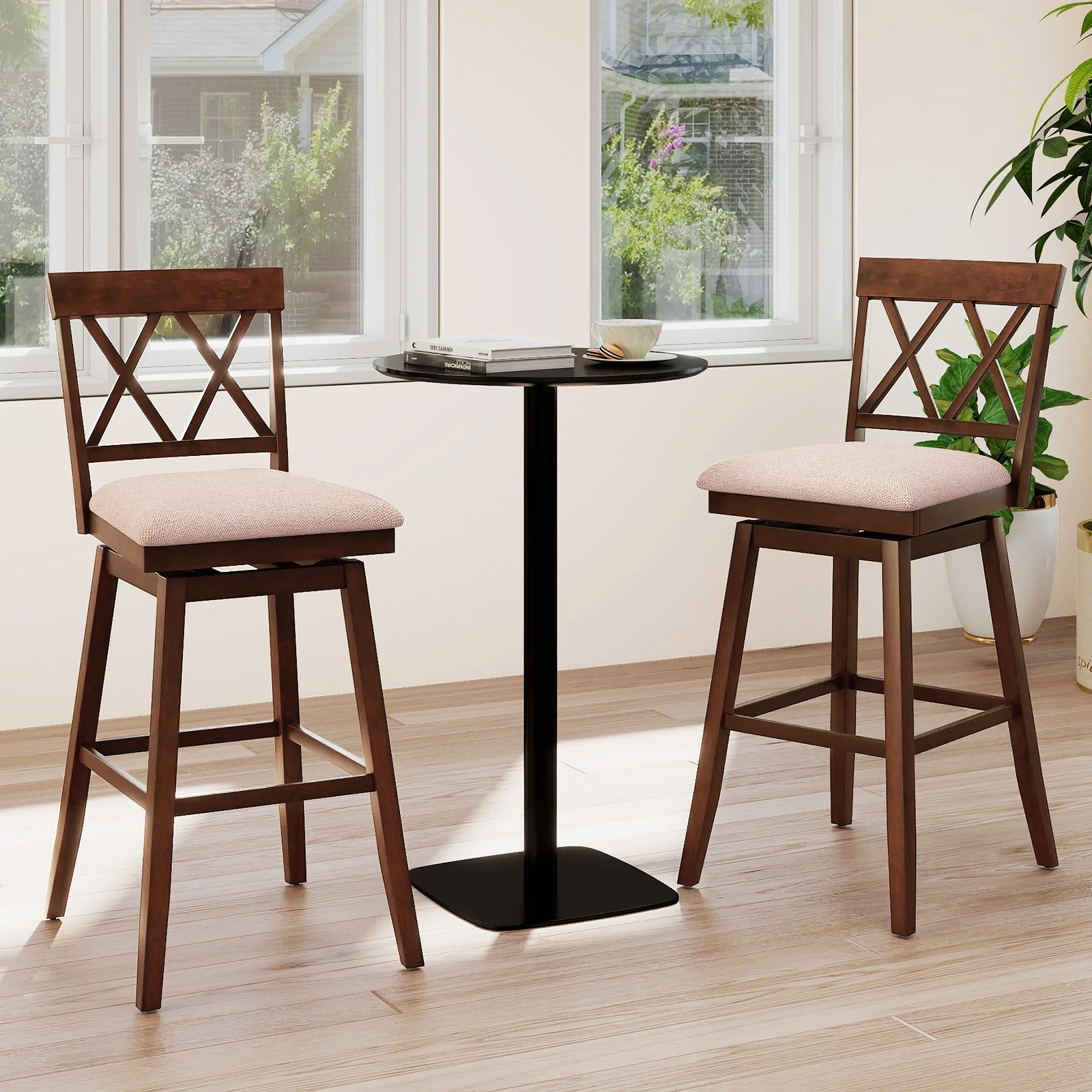 29 Inch Counter Height Barstools with Backrest and Upholstered Seat Cushion for Kitchen Dining Room, Oak - Image 2