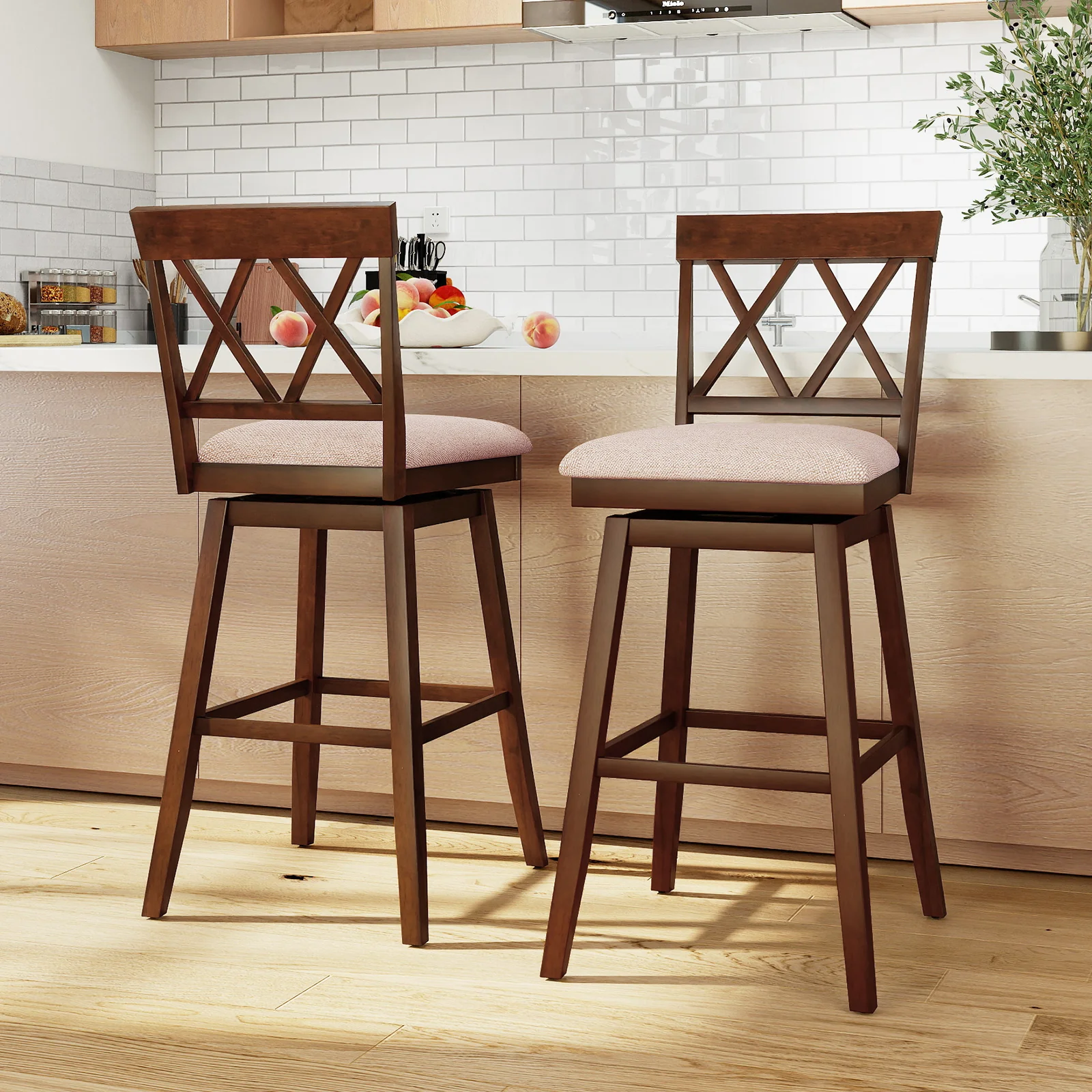 29 Inch Counter Height Barstools with Backrest and Upholstered Seat Cushion for Kitchen Dining Room, Oak - Image 3