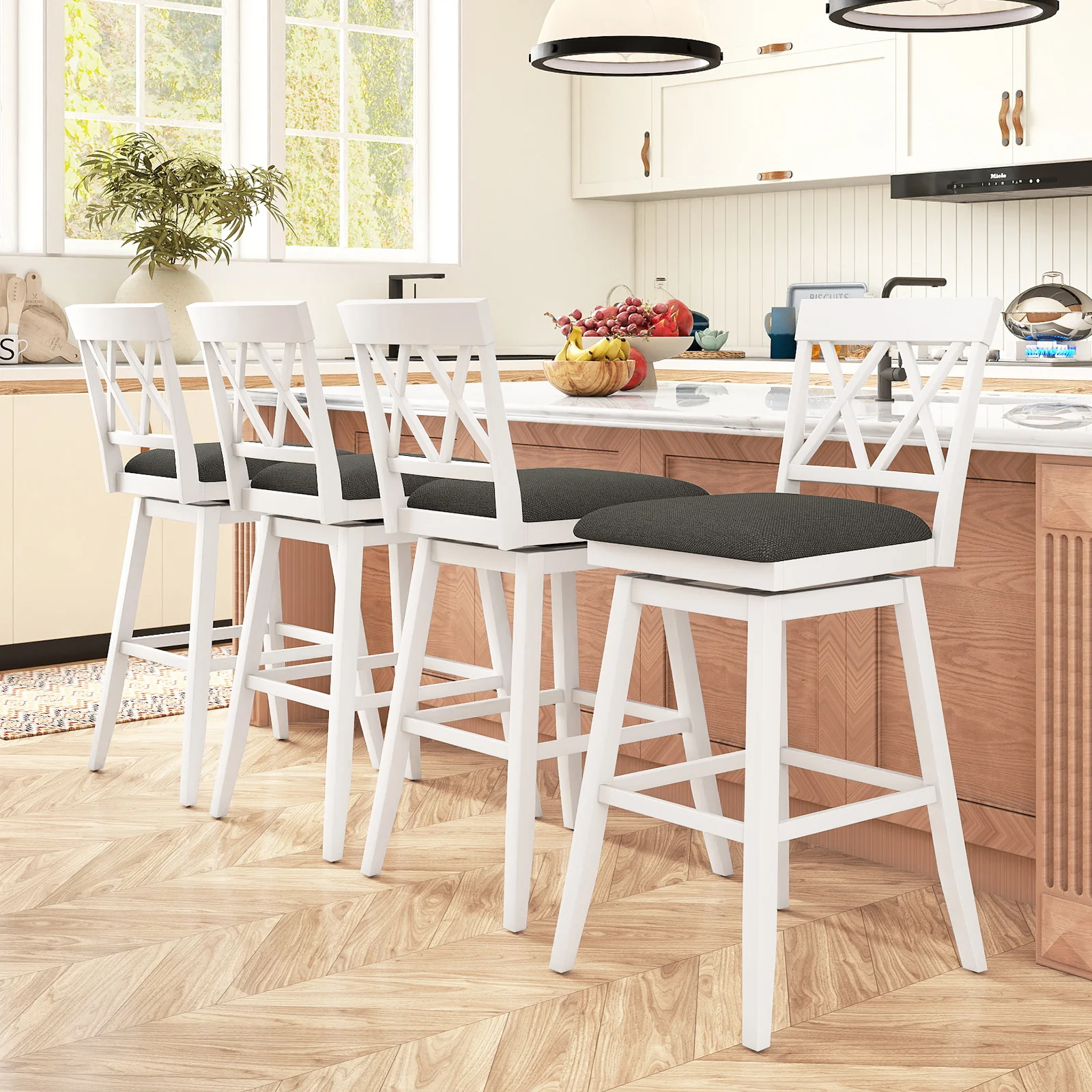 29 Inch Counter Height Barstools with Backrest and Upholstered Seat Cushion for Kitchen Dining Room, White - Image 10
