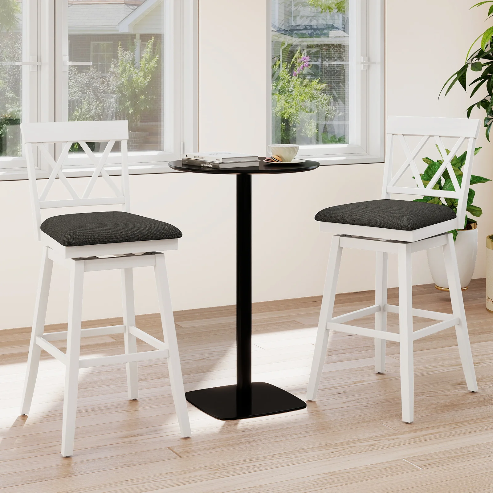 29 Inch Counter Height Barstools with Backrest and Upholstered Seat Cushion for Kitchen Dining Room, White - Image 2