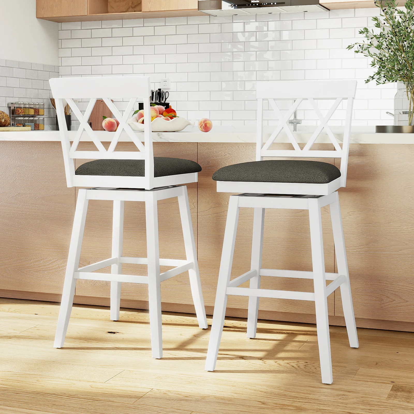 29 Inch Counter Height Barstools with Backrest and Upholstered Seat Cushion for Kitchen Dining Room, White - Image 3