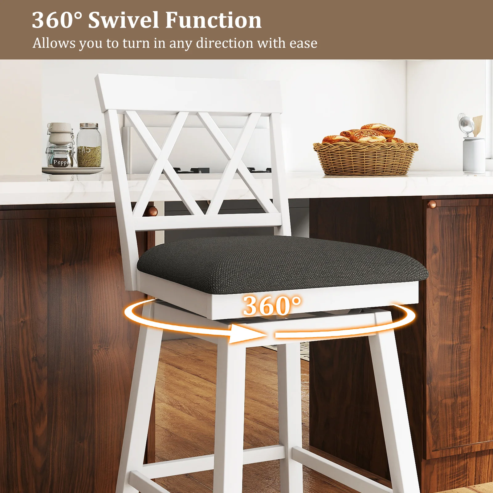 29 Inch Counter Height Barstools with Backrest and Upholstered Seat Cushion for Kitchen Dining Room, White - Image 6