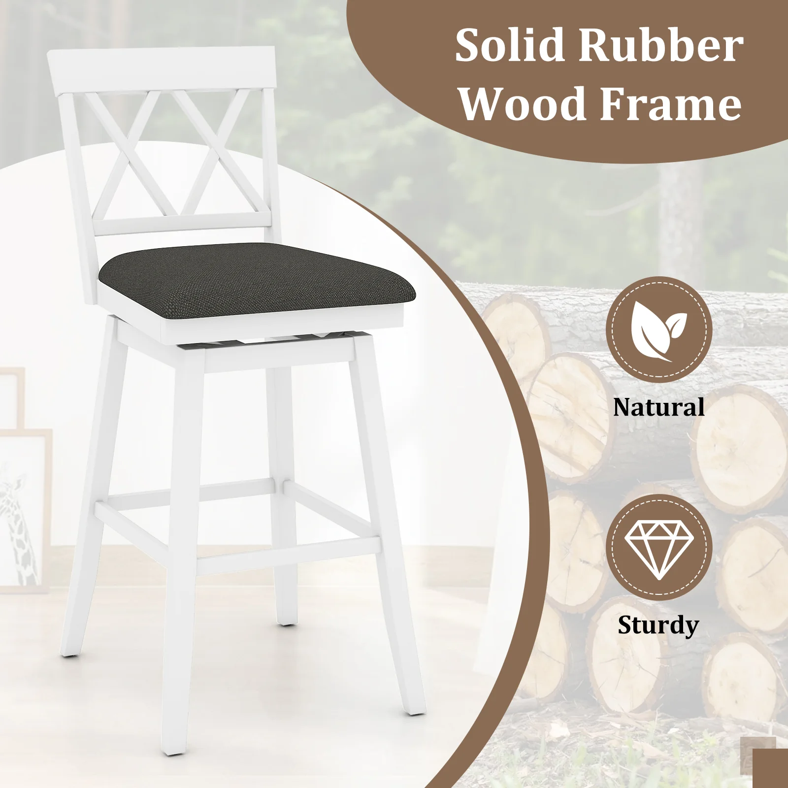 29 Inch Counter Height Barstools with Backrest and Upholstered Seat Cushion for Kitchen Dining Room, White - Image 8