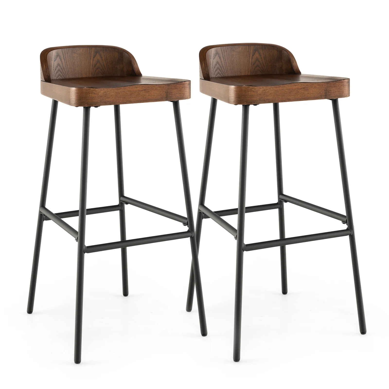 29 Inch Industrial Bar Stools, Set of 2, Brown