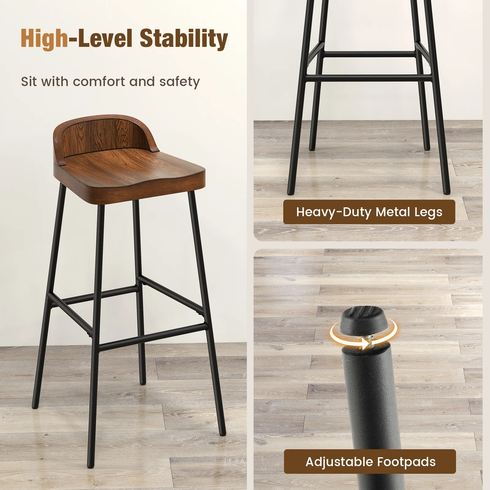 29 Inch Industrial Bar Stools, Set of 2, Brown - Image 7