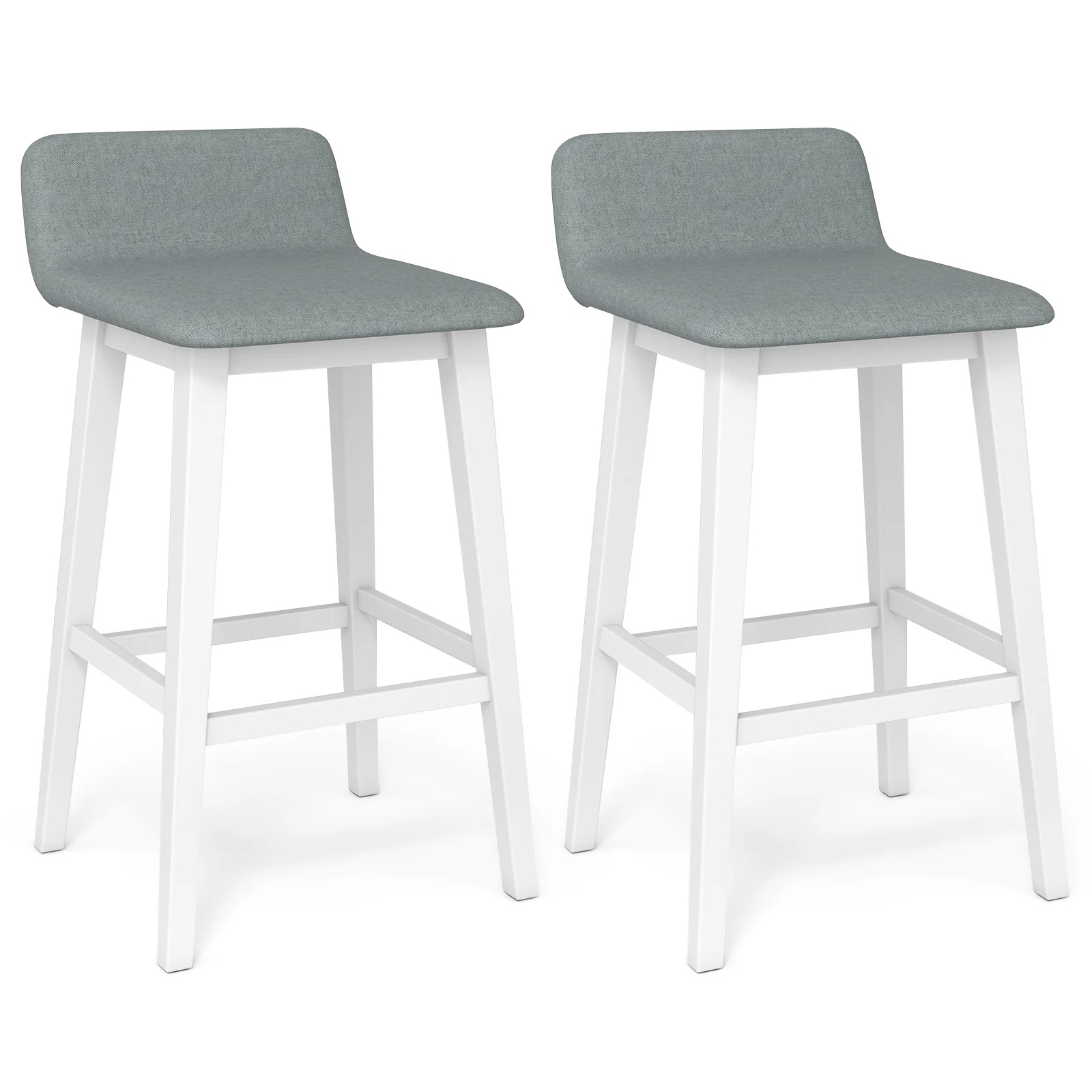 29 Inch Low-Back High-Top Chair, Padded Seat, Rubber Wood Legs, White