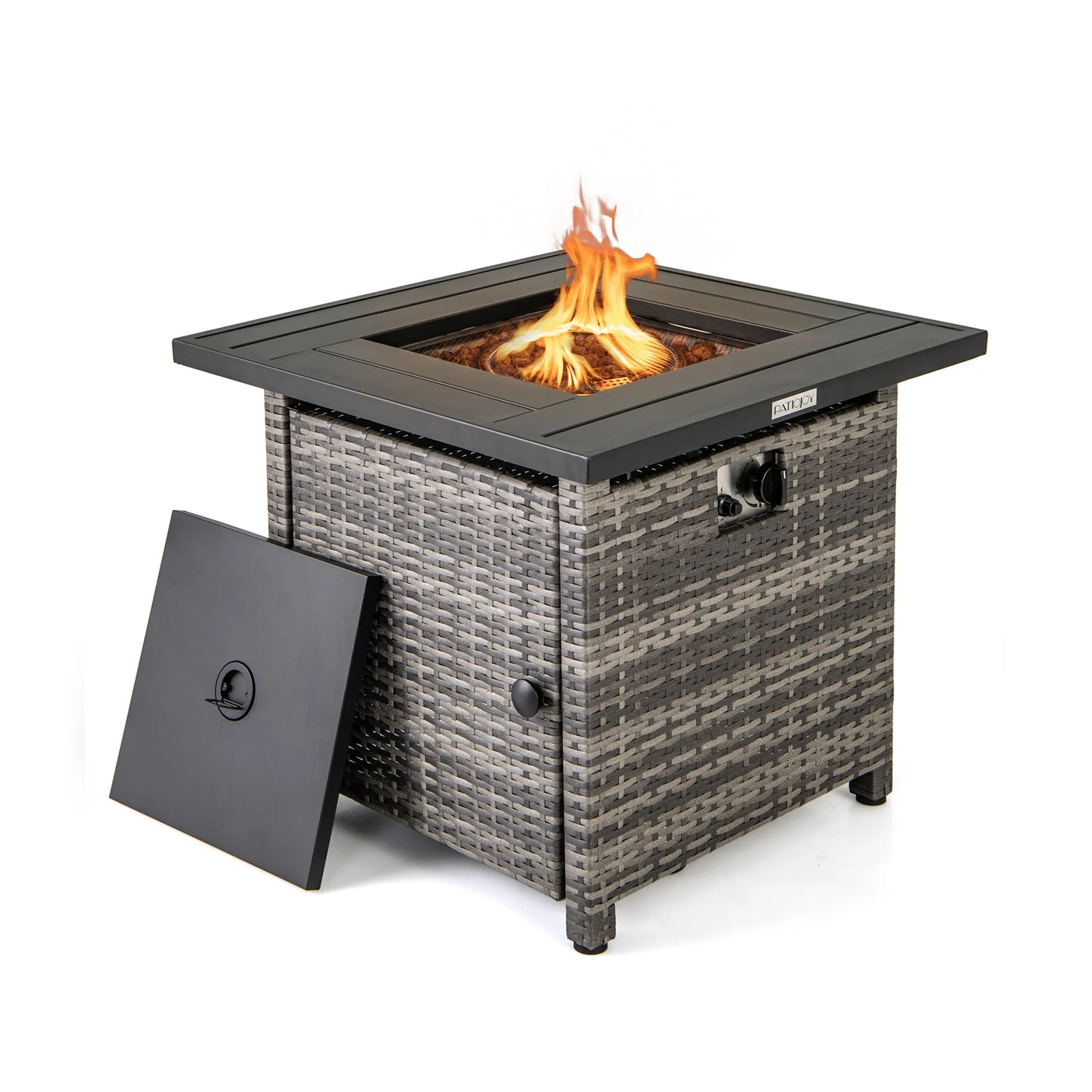 29 Inch Propane Firepit Table With Lava Rocks, Gray