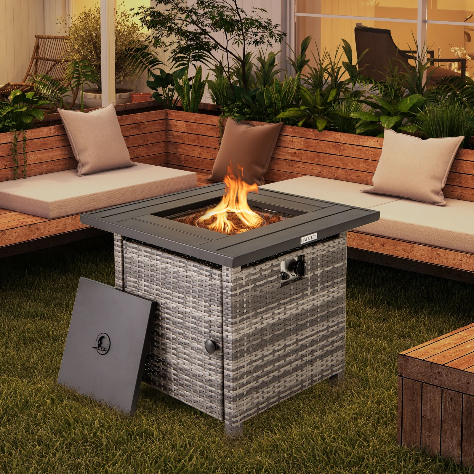 29 Inch Propane Firepit Table With Lava Rocks, Gray - Image 2