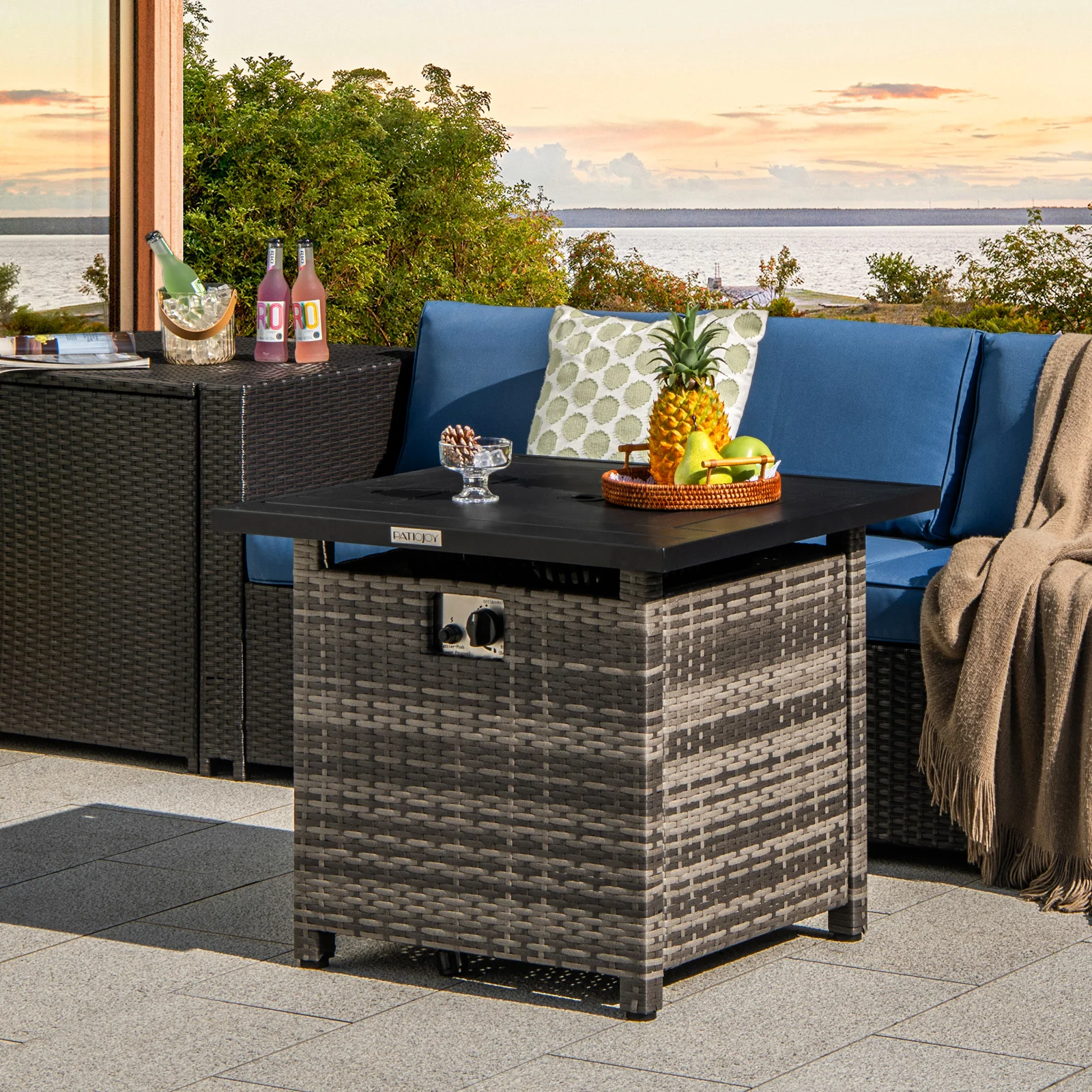 29 Inch Propane Firepit Table With Lava Rocks, Gray - Image 3