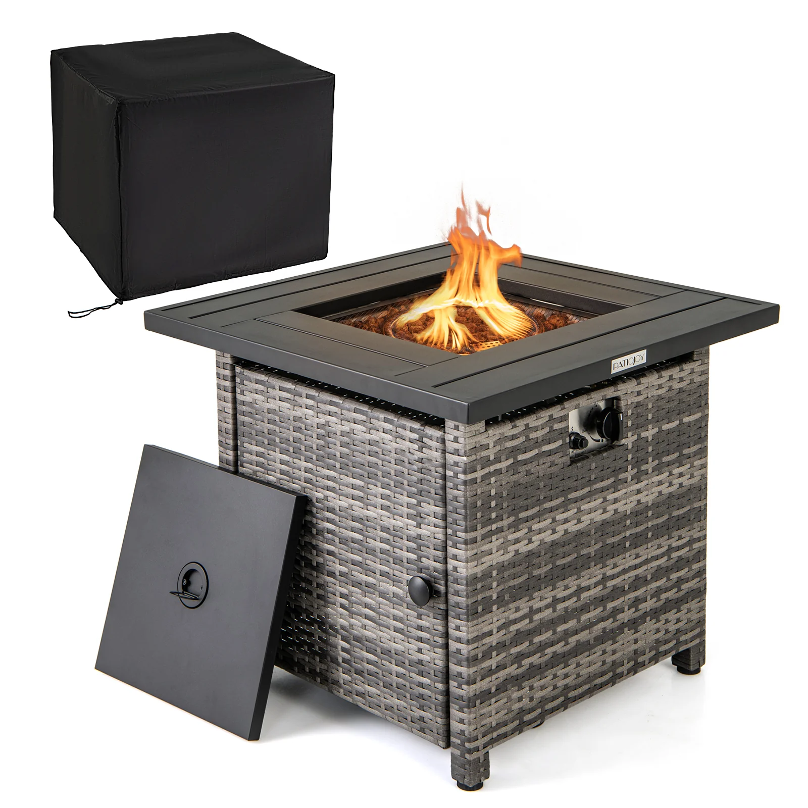 29 Inch Propane Firepit Table With Lava Rocks, Gray - Image 5