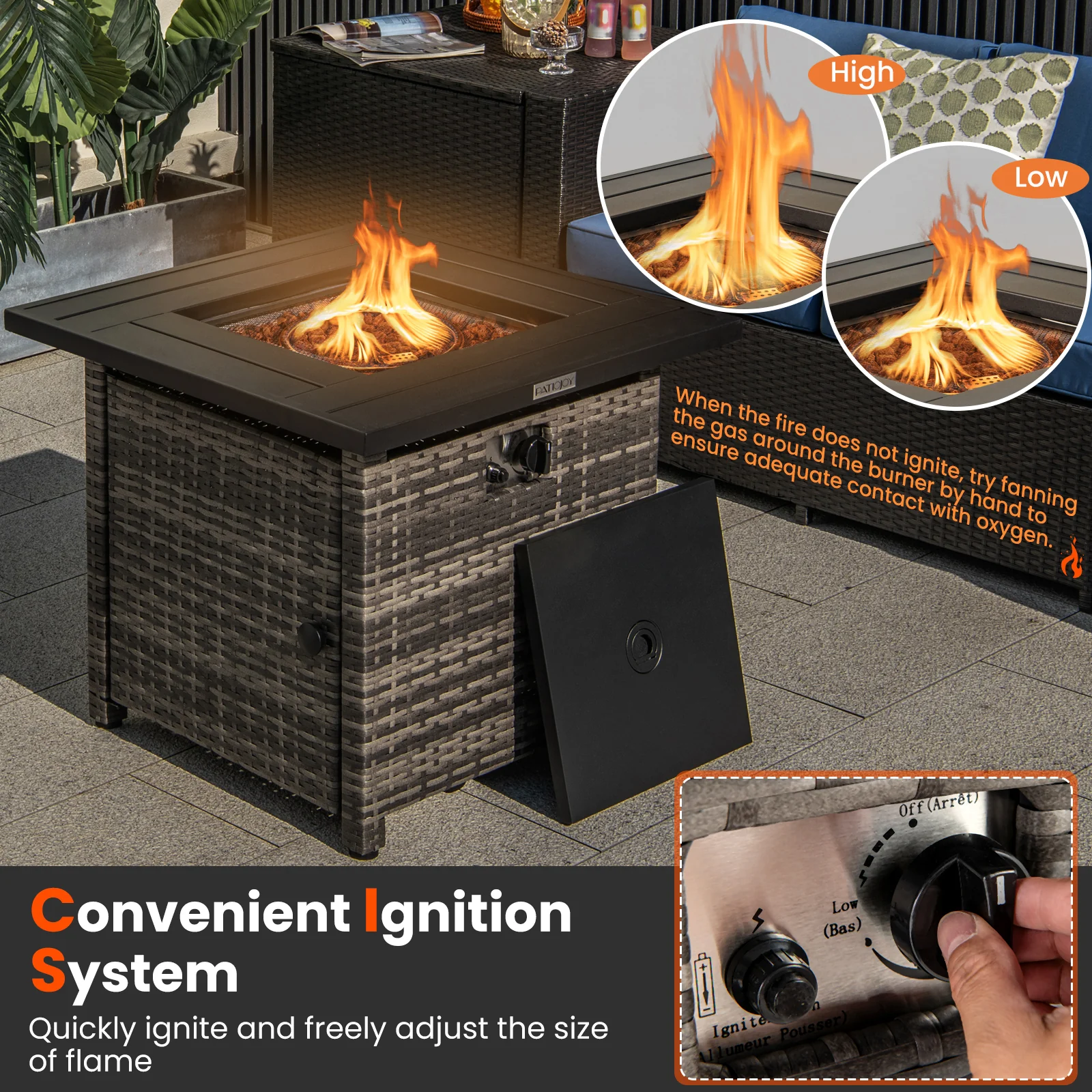29 Inch Propane Firepit Table With Lava Rocks, Gray - Image 7