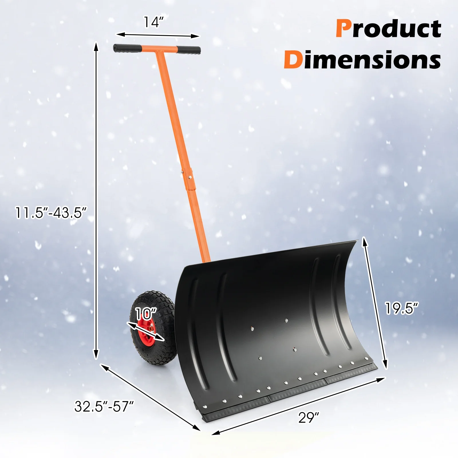 29 Inch Snow Pusher, For Driveway, Orange - Image 5