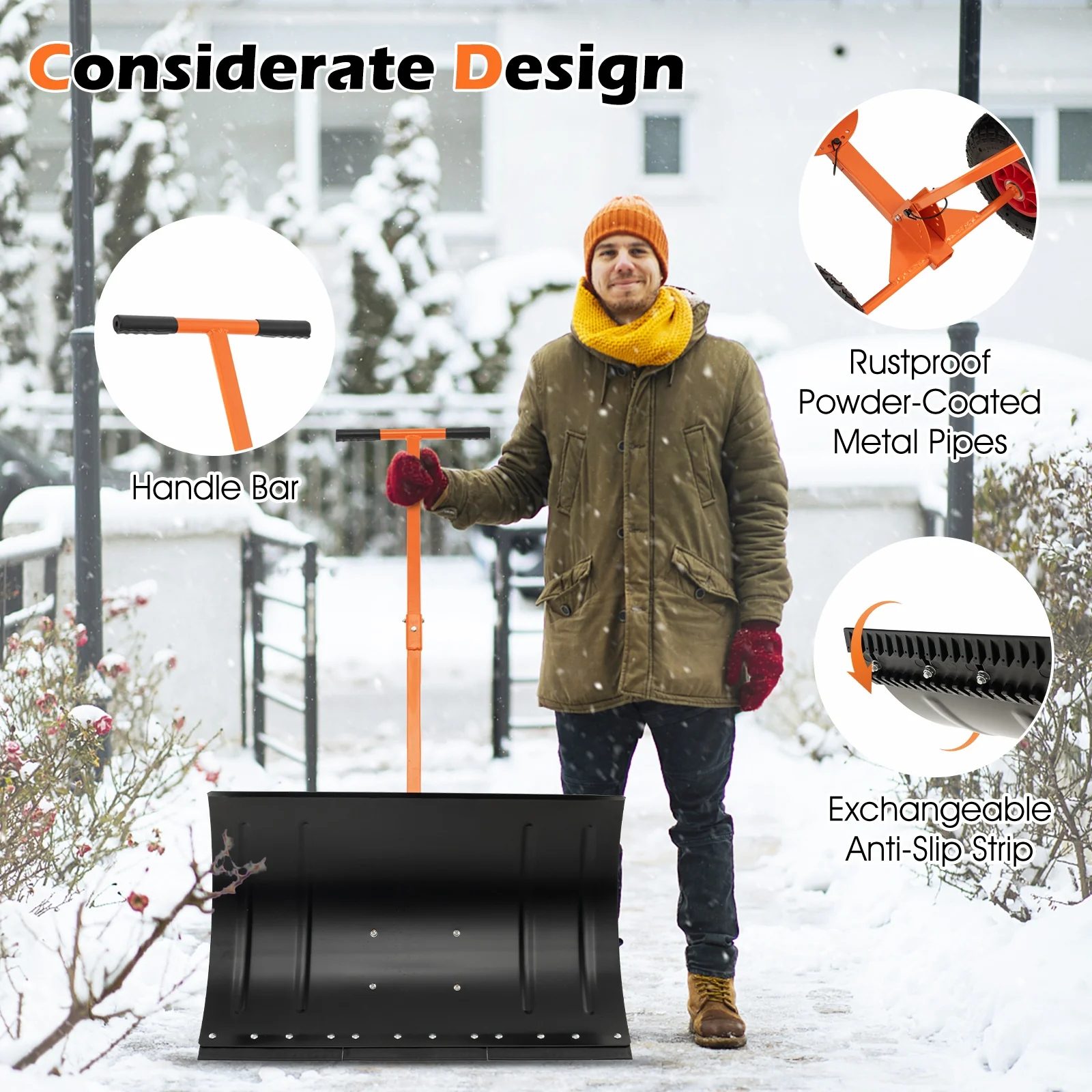 29 Inch Snow Pusher, For Driveway, Orange - Image 9