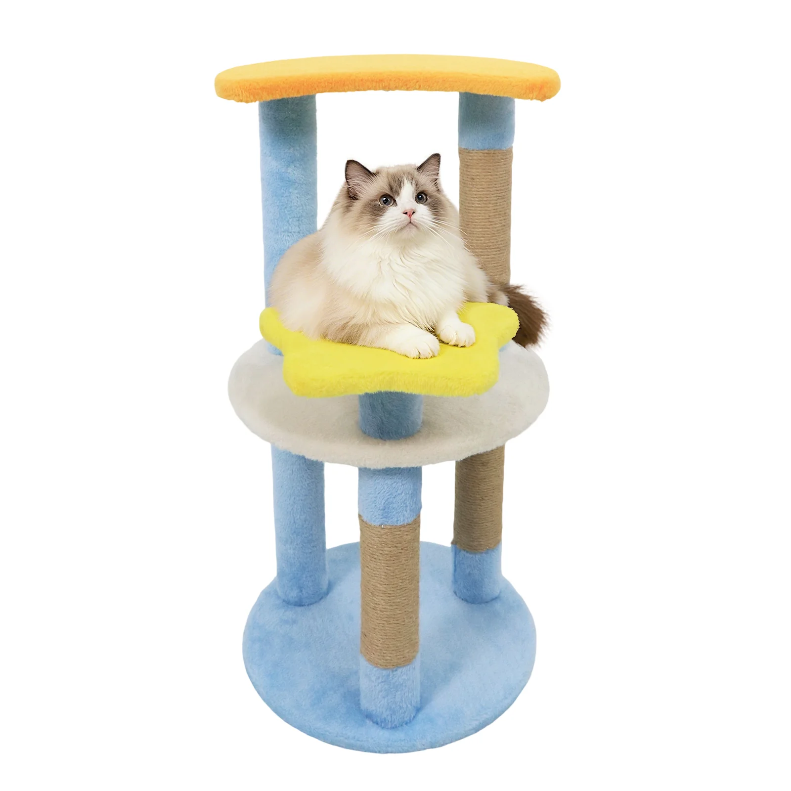 29 Inches Cute Modern Cat Tree with Star and Moon Shaped Platforms, Blue