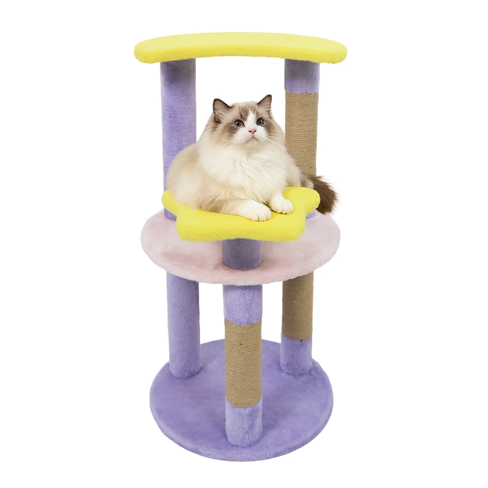 29 Inches Cute Modern Cat Tree with Star and Moon Shaped Platforms, Purple - Image 4