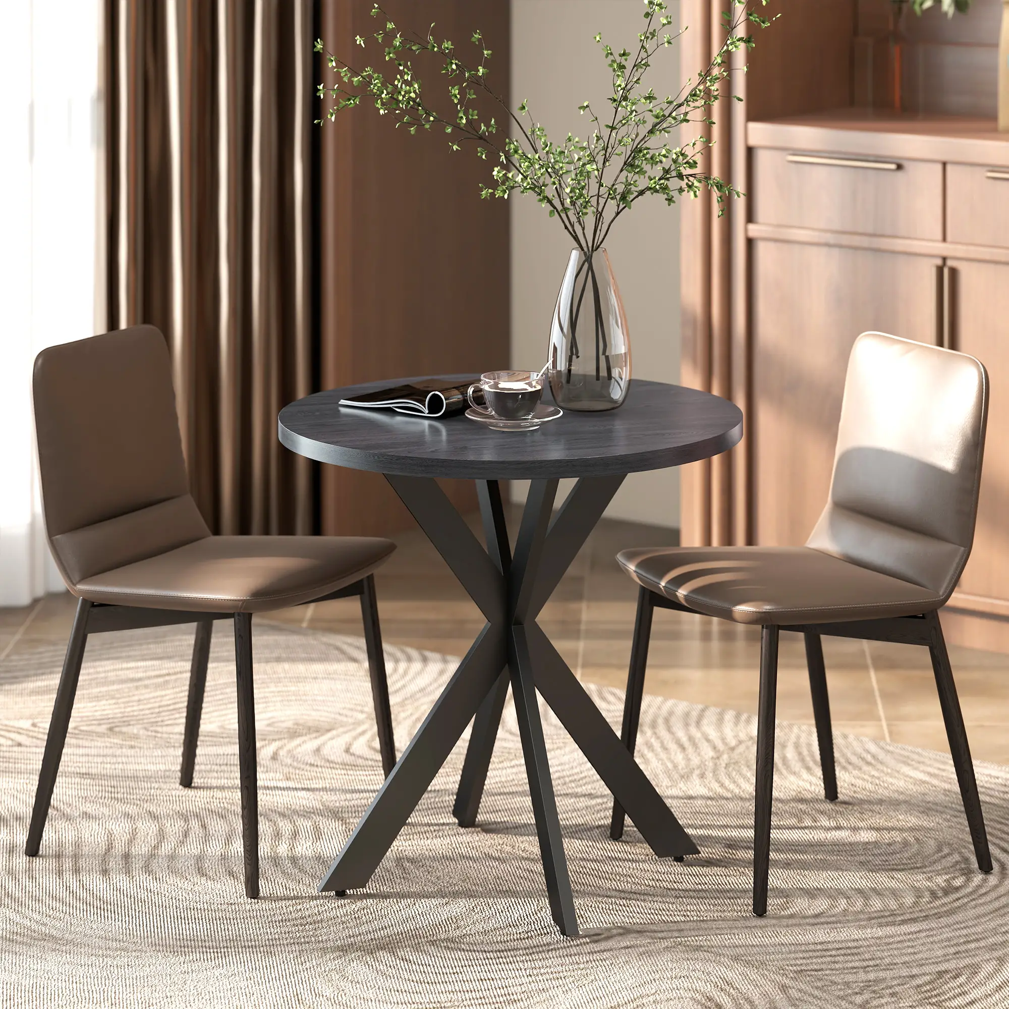 29" Round Dining Table, Steel Legs, Black - Image 8