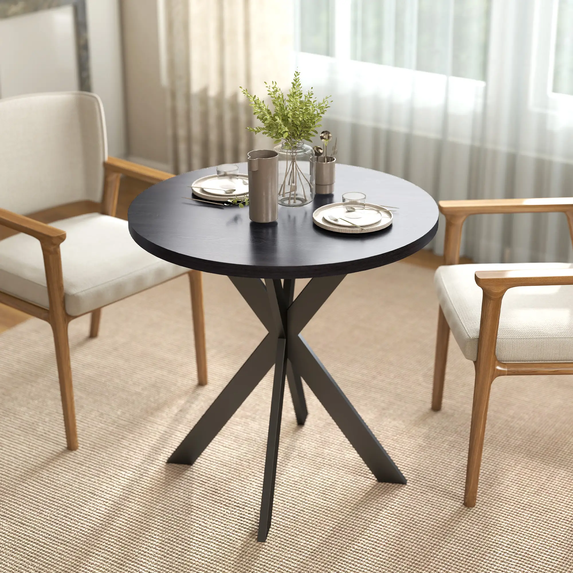 29" Round Dining Table, Steel Legs, Black - Image 9