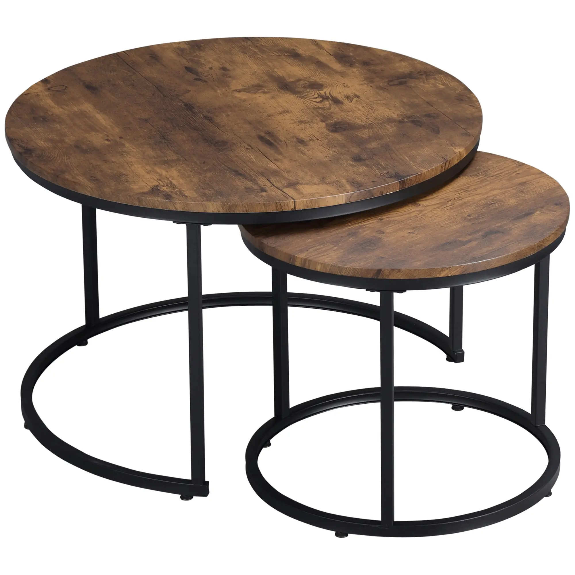 29" Round Nesting Tables, Set of 2, Metal Base, Rustic Brown - Image 11