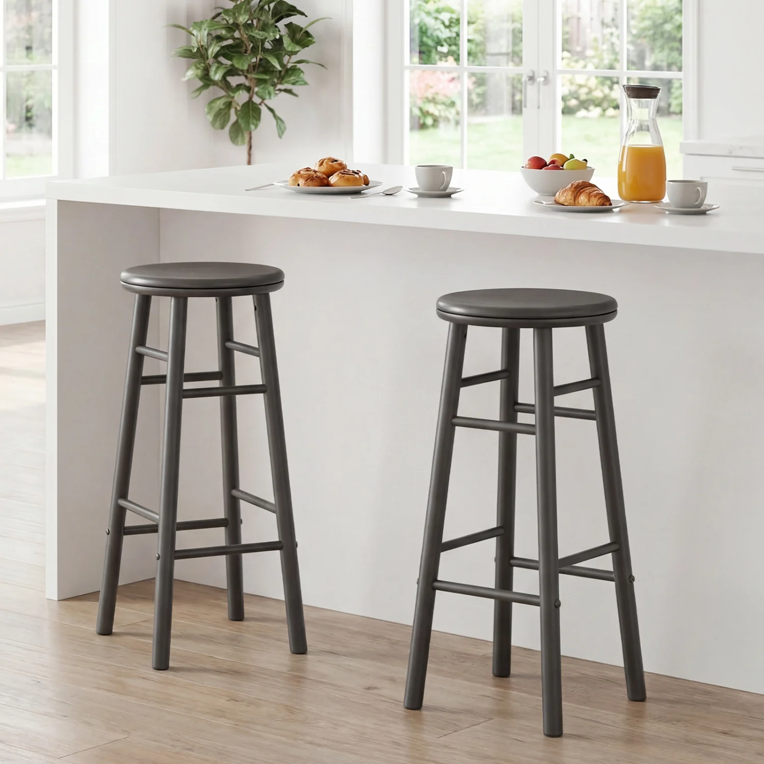 29" Swivel Bar Stools Set of 2, Gray - Image 3