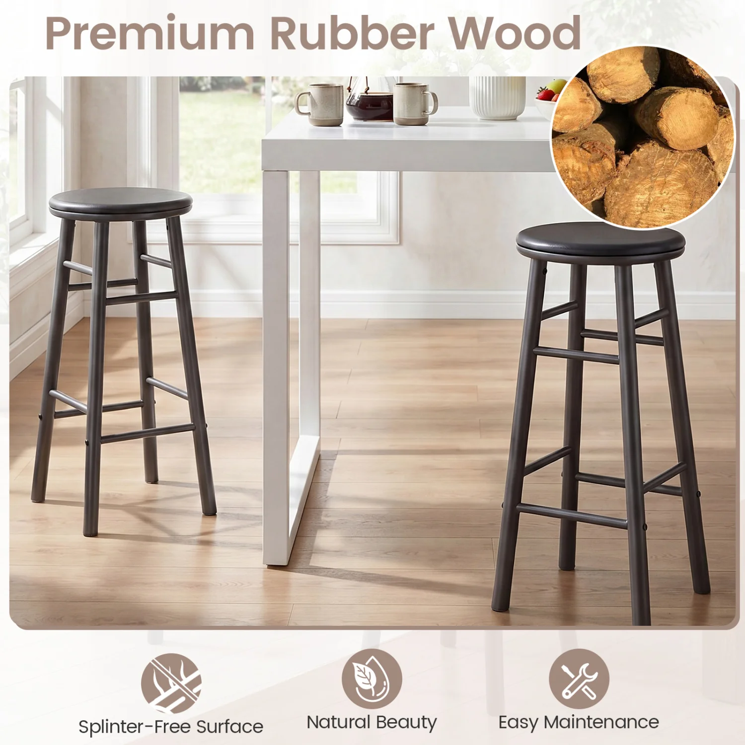 29" Swivel Bar Stools Set of 2, Gray - Image 6