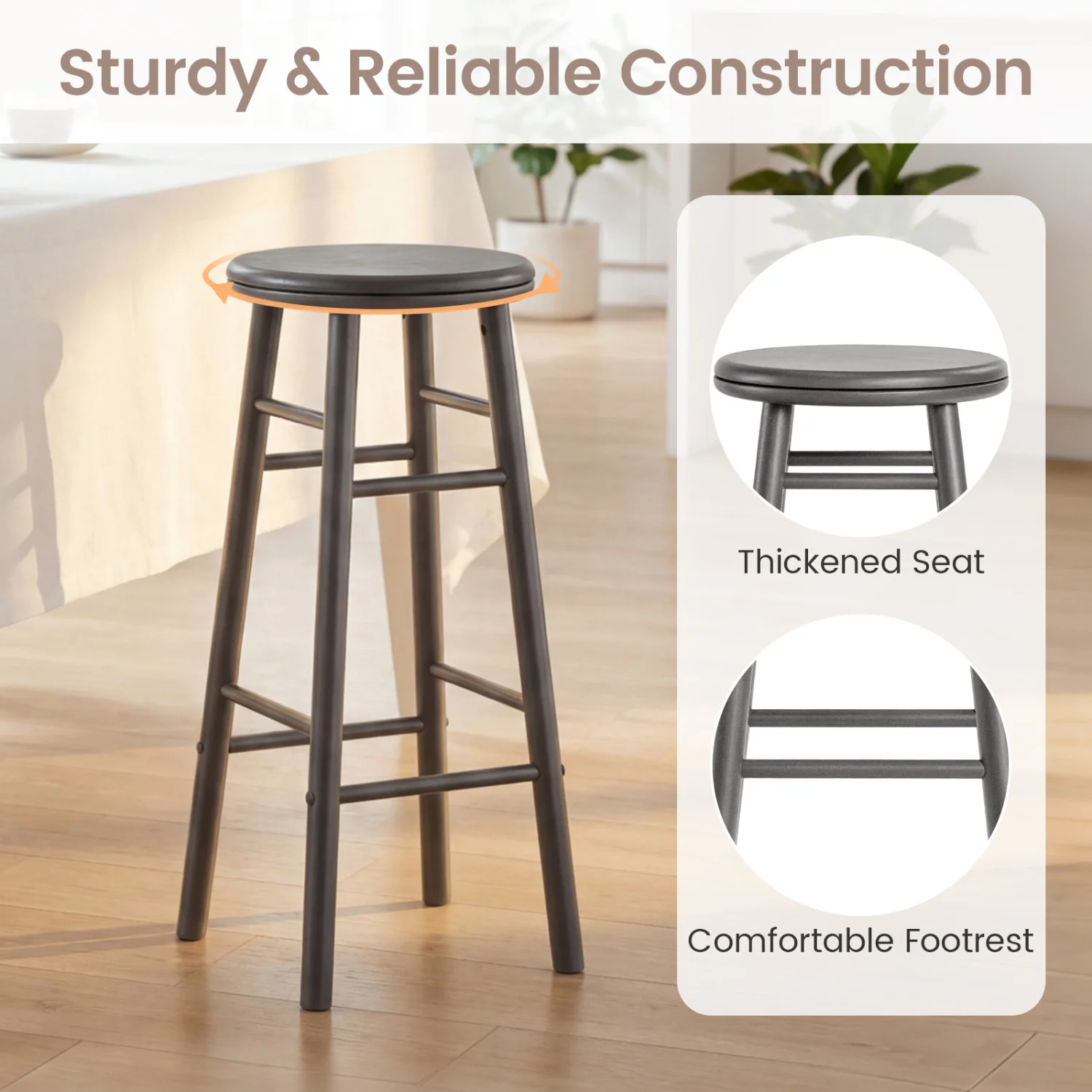 29" Swivel Bar Stools Set of 2, Gray - Image 7
