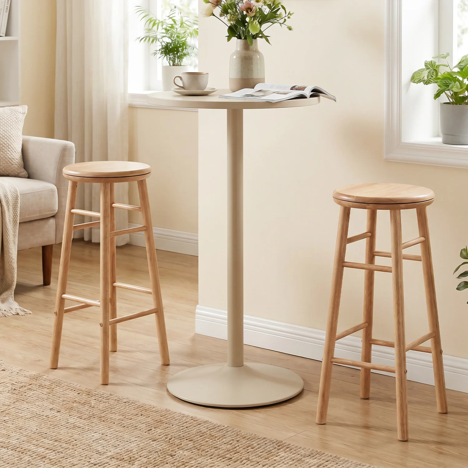 29" Swivel Bar Stools Set of 2, Natural - Image 3