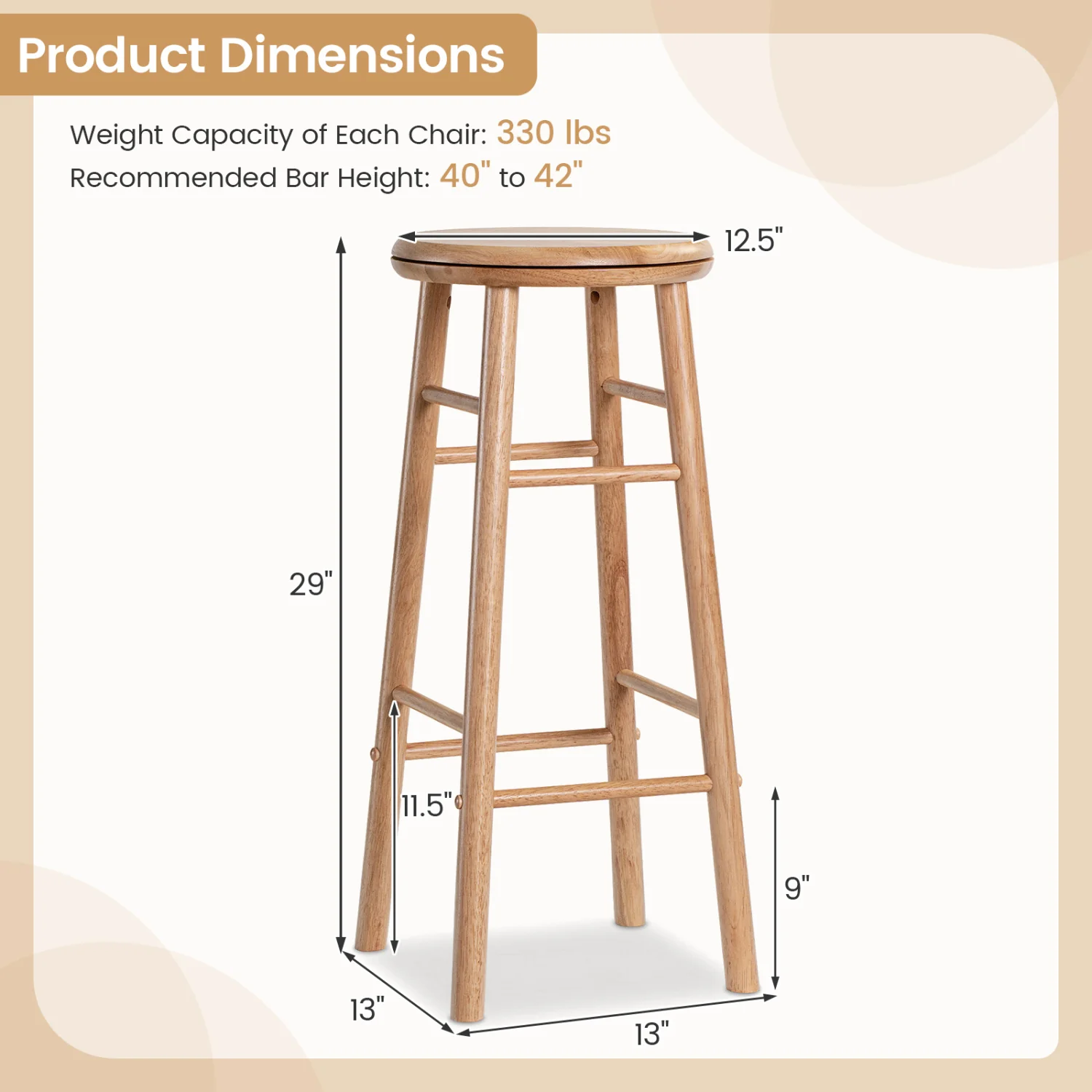 29" Swivel Bar Stools Set of 2, Natural - Image 5