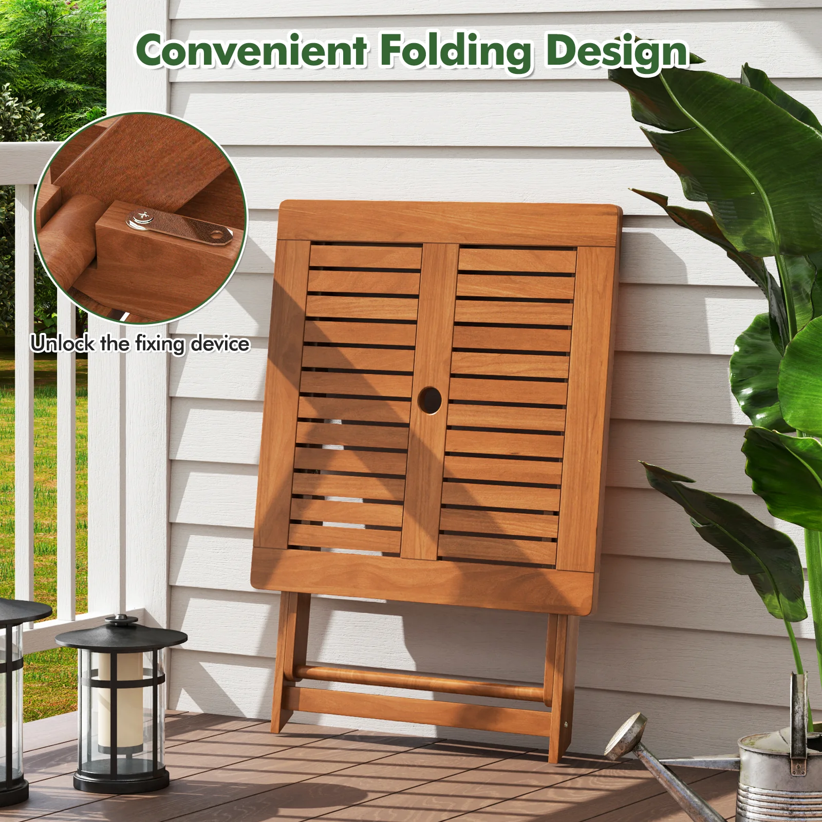 29.5 Inch x 29.5 Inch Patio Dining Table with Teak Painting and Umbrella Hole, Teak - Image 10