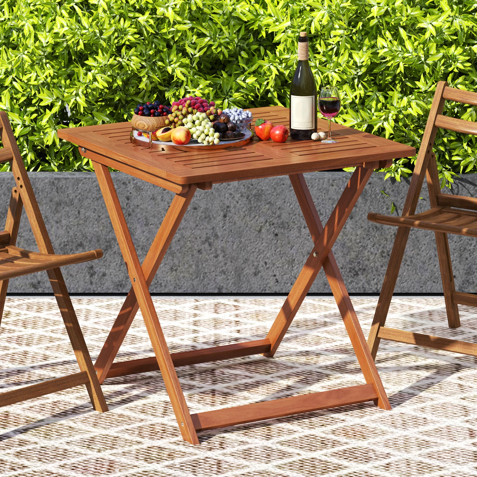 29.5 Inch x 29.5 Inch Patio Dining Table with Teak Painting and Umbrella Hole, Teak - Image 3