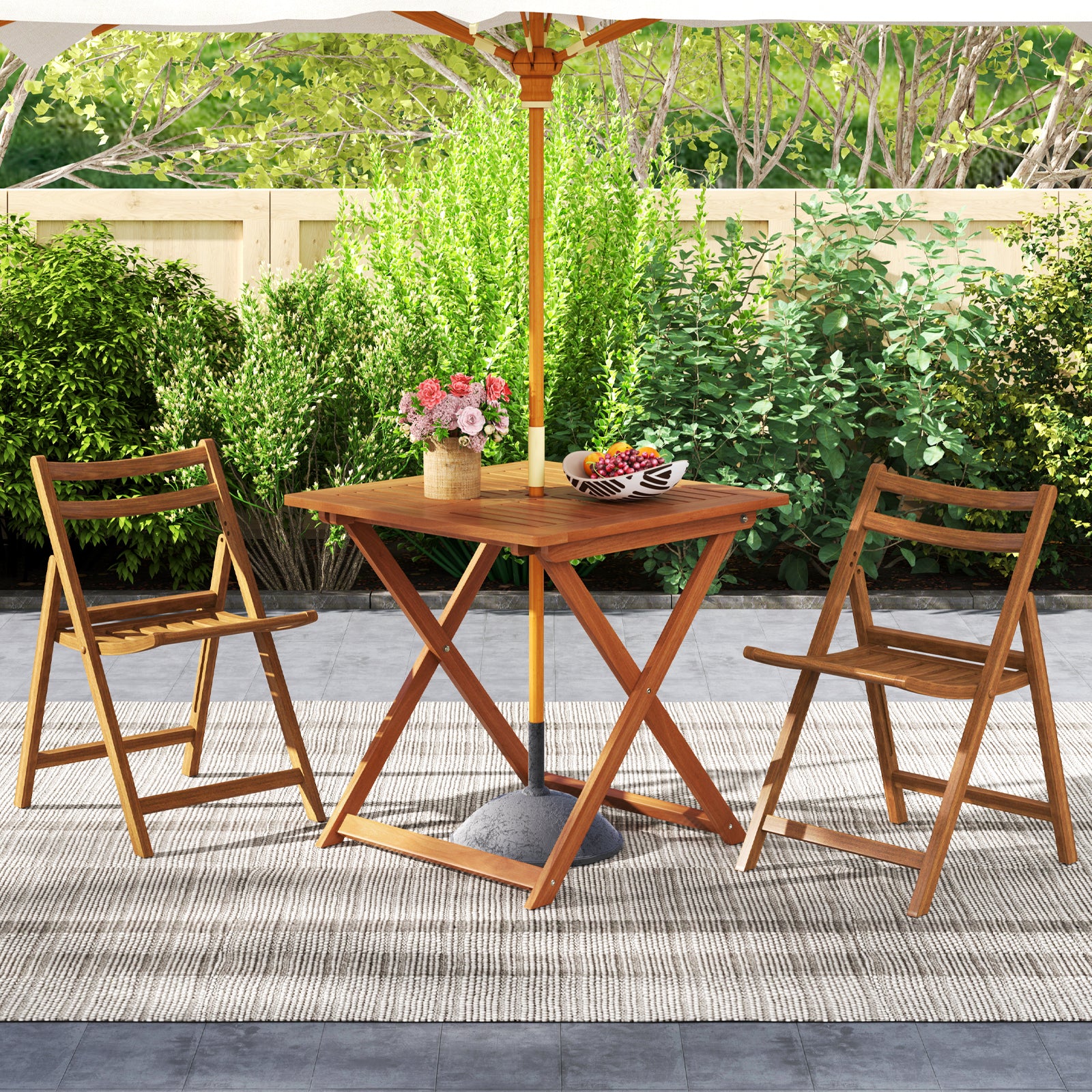 29.5 Inch x 29.5 Inch Patio Dining Table with Teak Painting and Umbrella Hole, Teak - Image 7