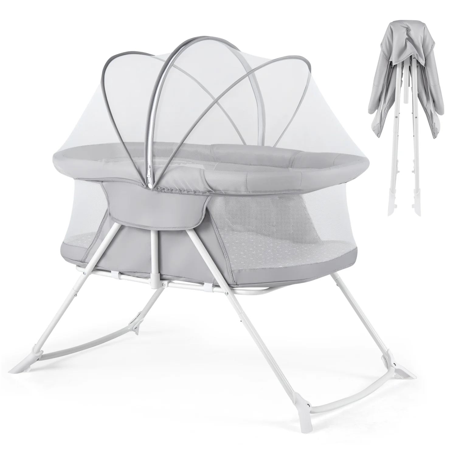 2in1 Baby Bassinet with Rocking Motion, Foldable Bedside Sleeper, Gray - Image 4