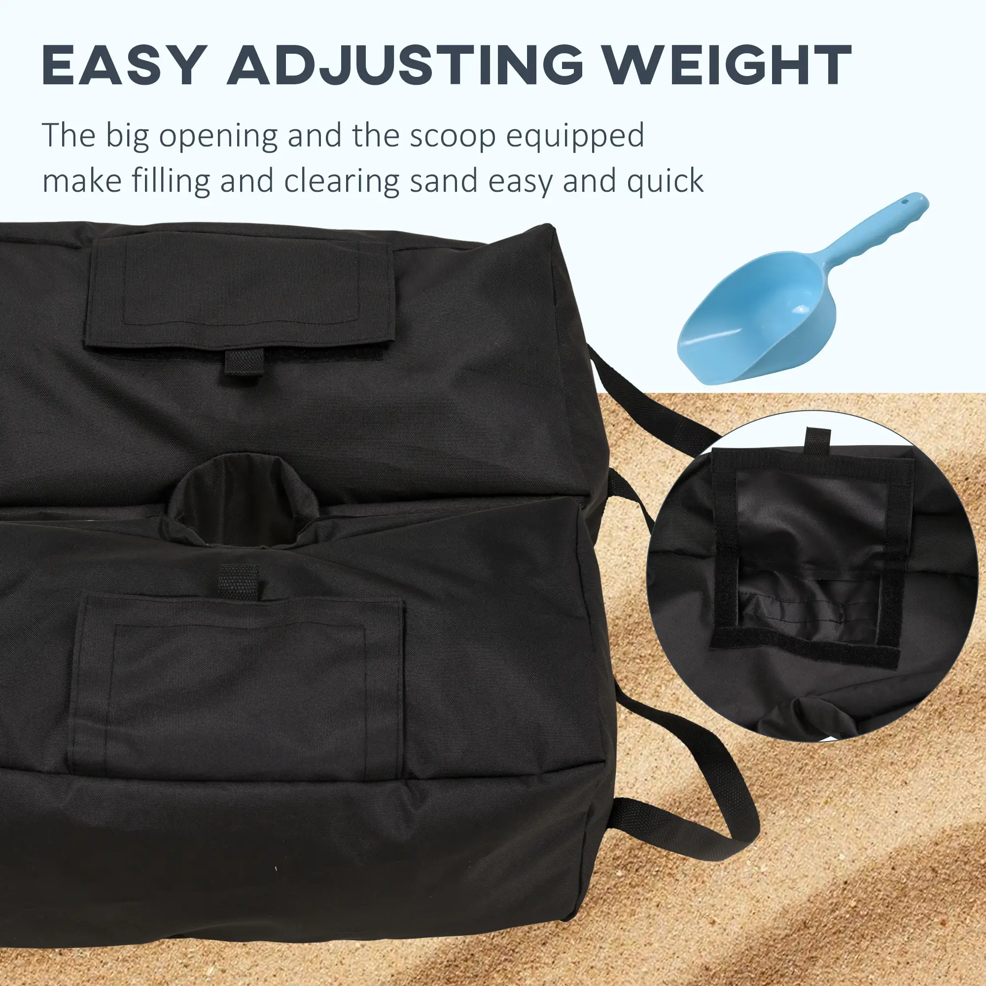2pc Umbrella Base, 55lbs, Weight Bag With Scoop, Black - Image 6