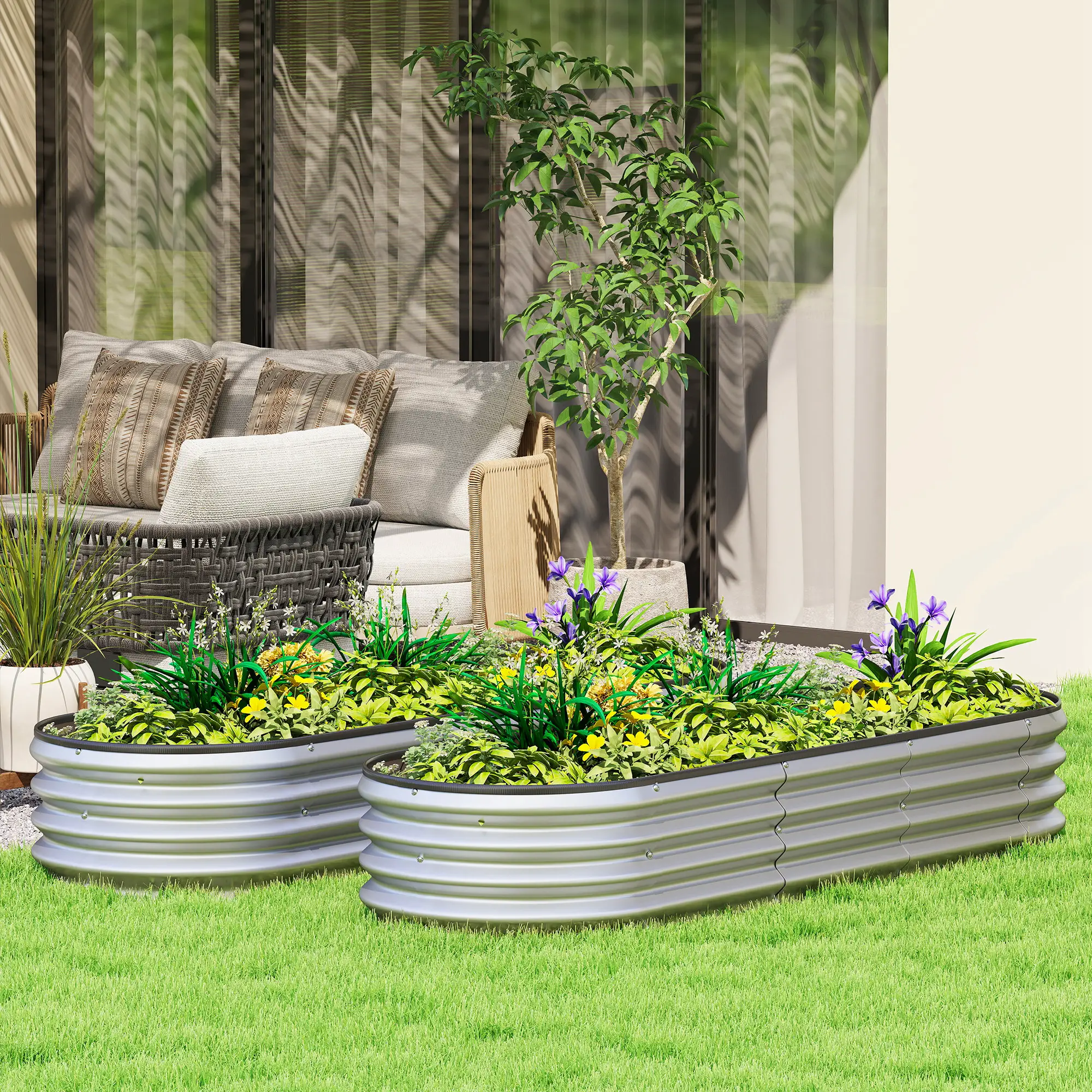 2Pcs Galvanized 6x2x1 ft Raised Garden Bed, Silver - Image 2