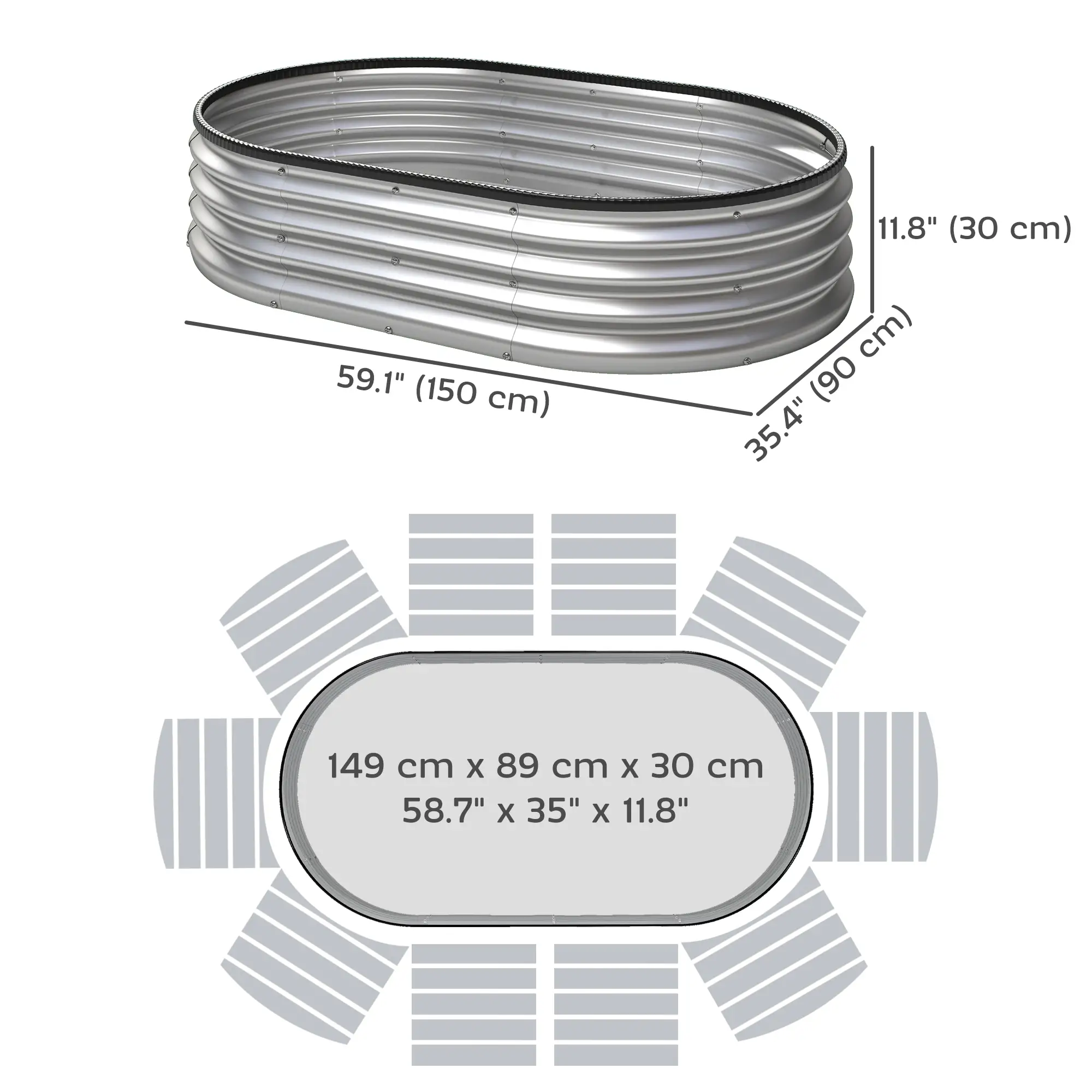 2Pcs Galvanized Raised Garden Bed, 5x3x1 ft, Silver - Image 3