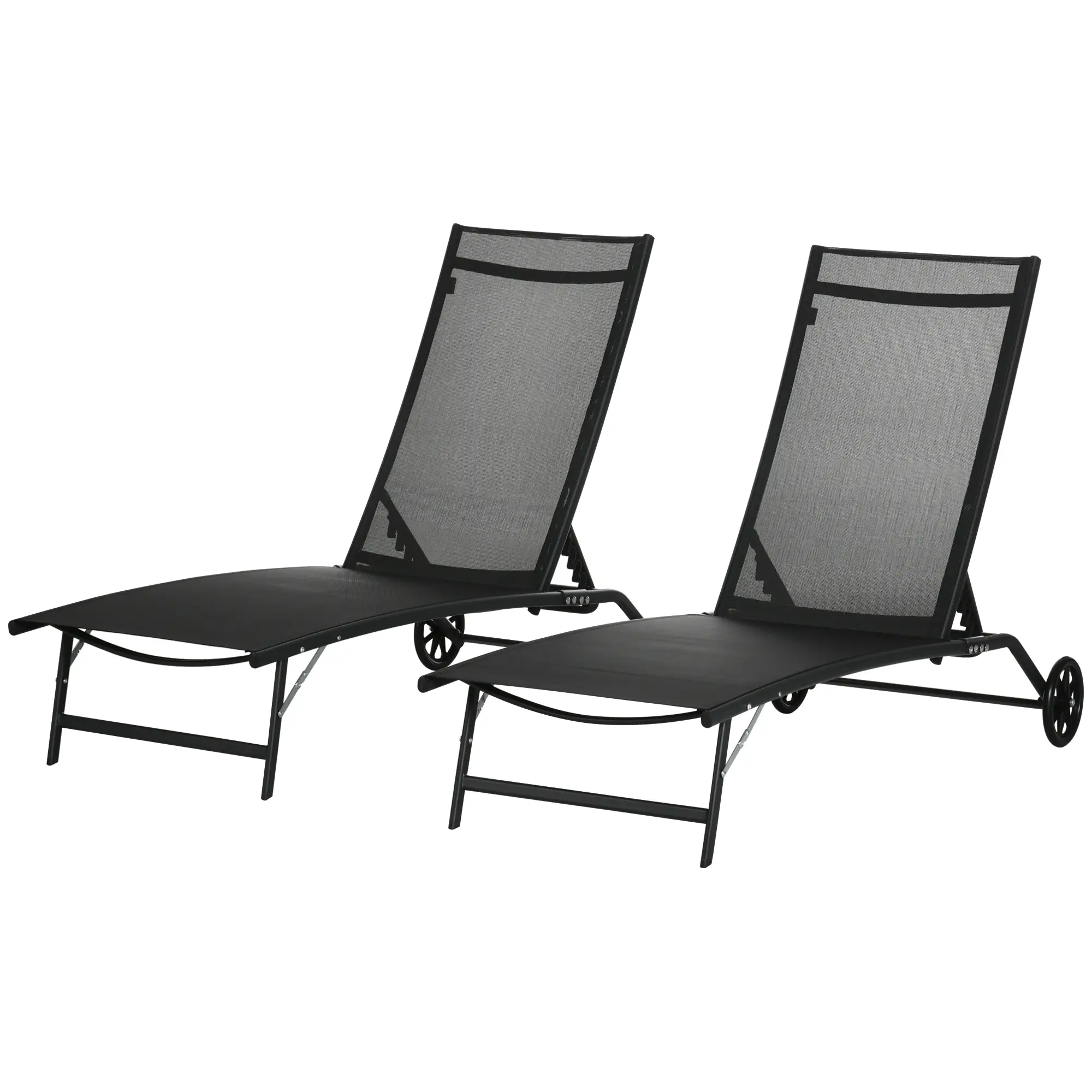 2PCs Lounge Chairs with Wheels, 5-Level Adjustable Backrest, White