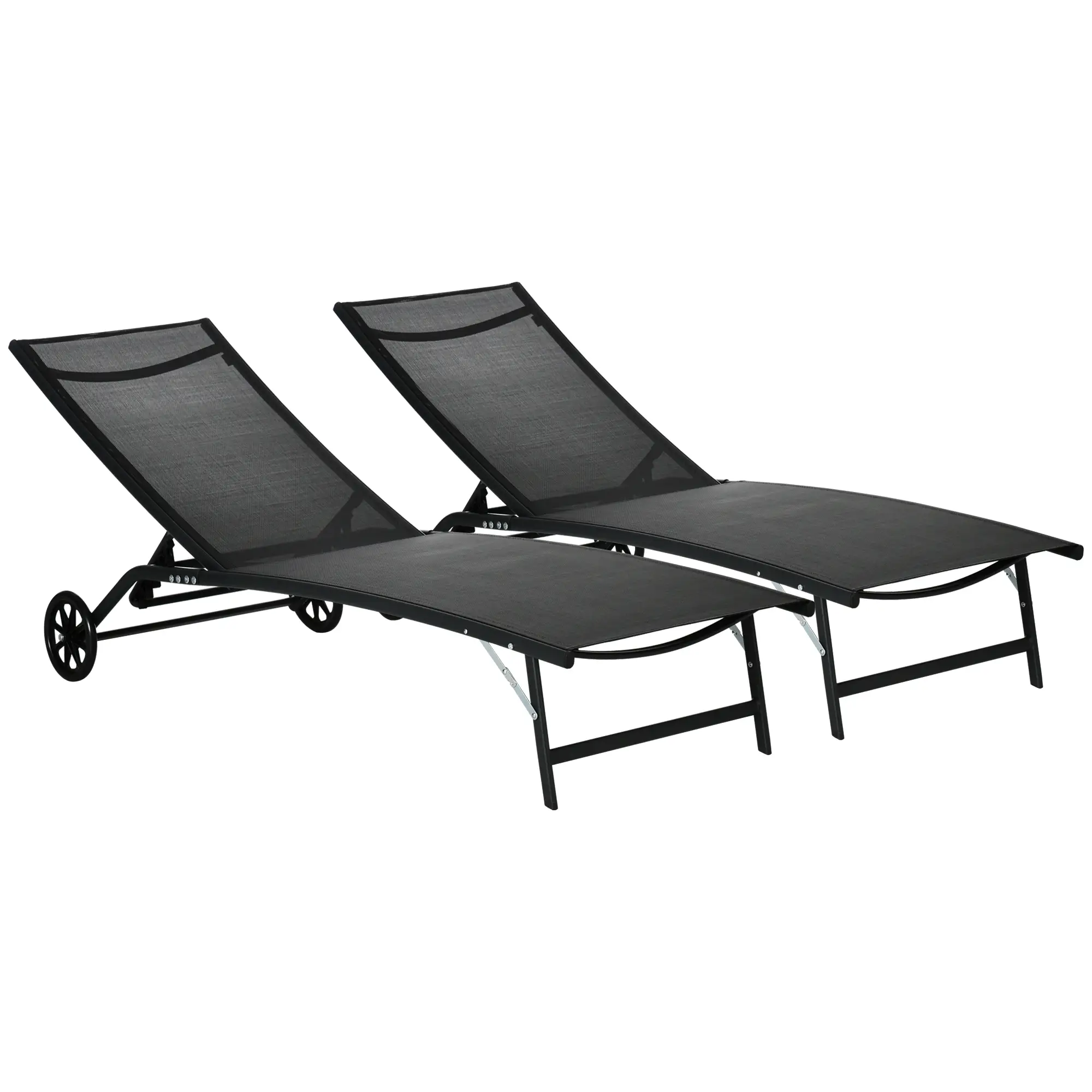 2PCs Lounge Chairs with Wheels, 5-Level Adjustable Backrest, White - Image 11