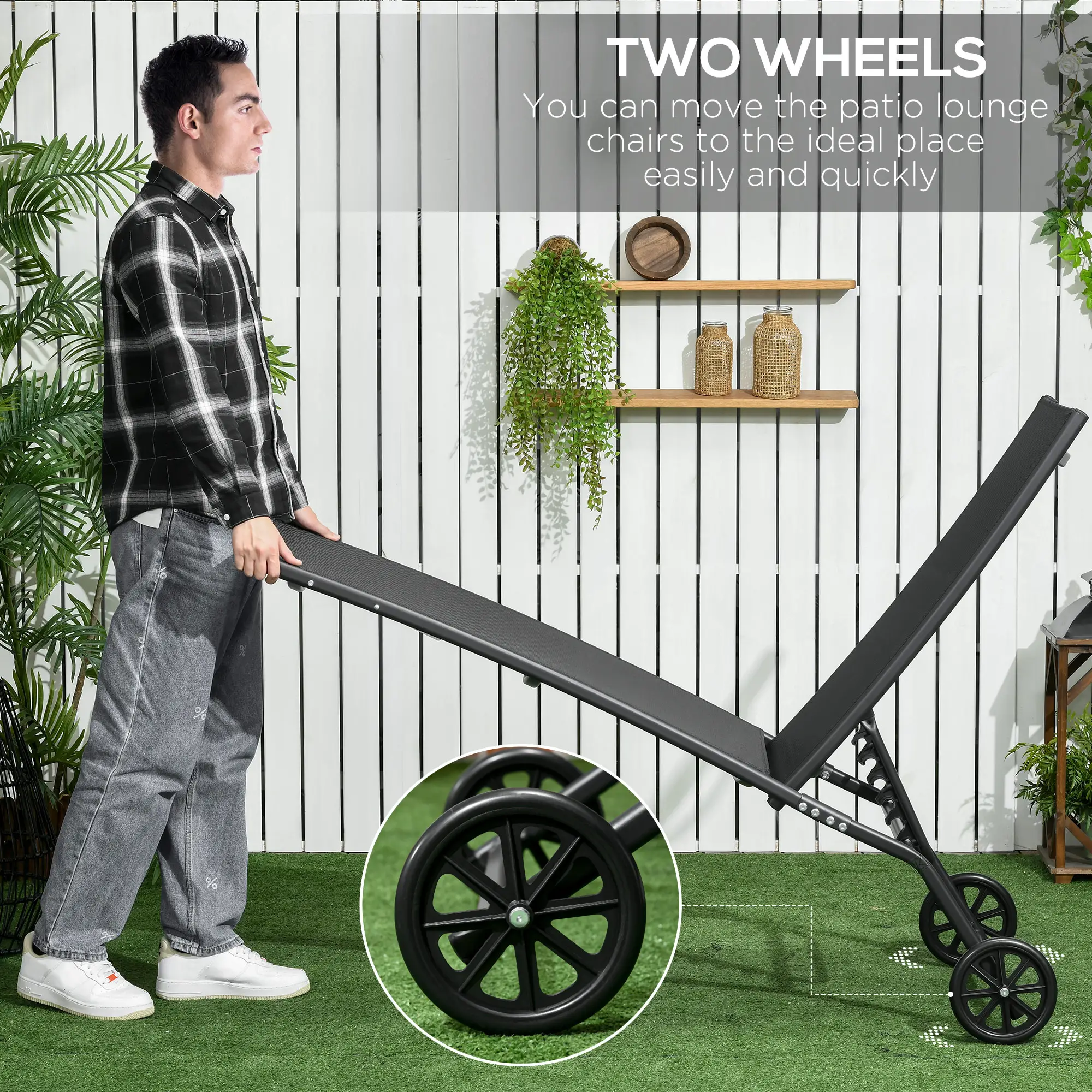2PCs Lounge Chairs with Wheels, 5-Level Adjustable Backrest, White - Image 6