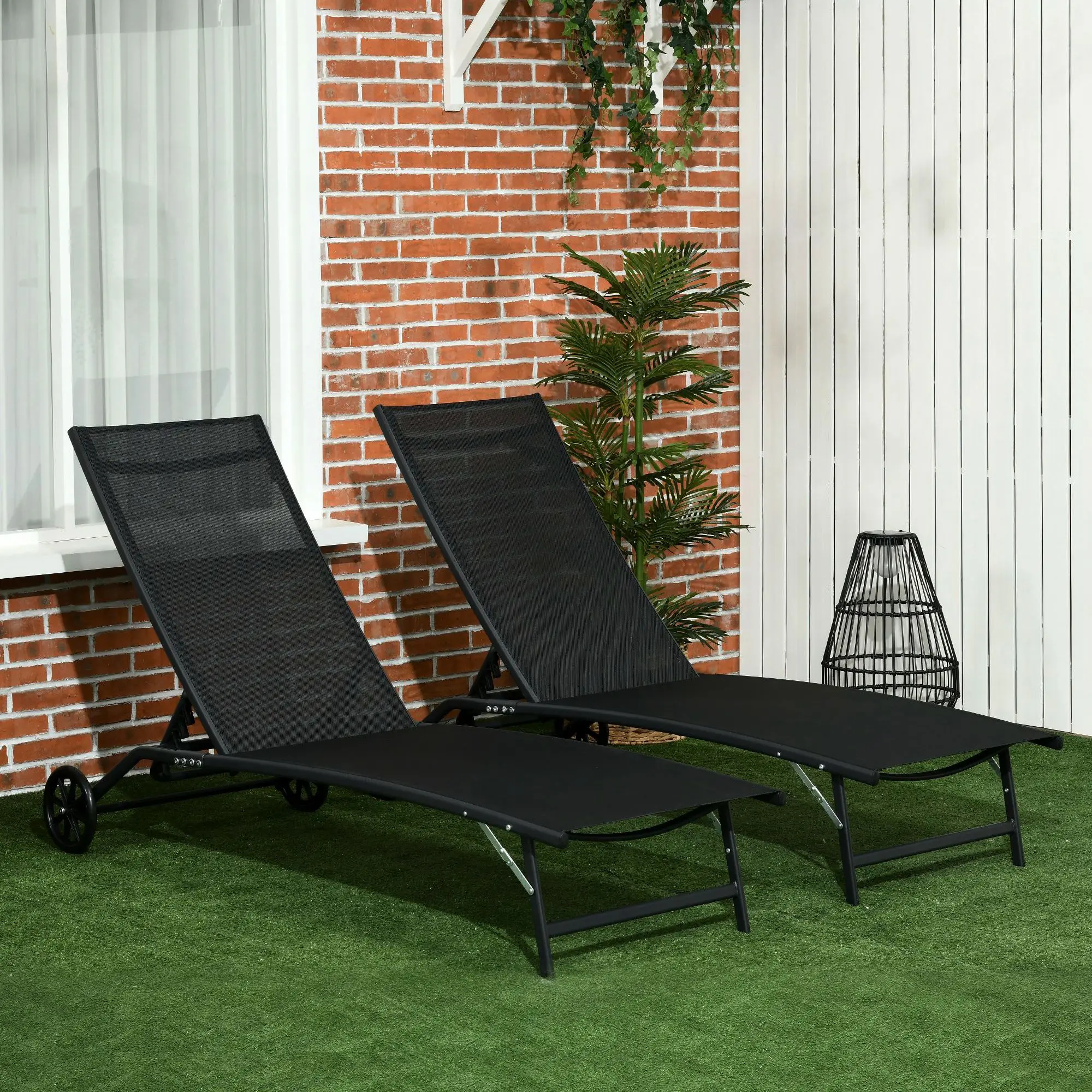 2PCs Lounge Chairs with Wheels, 5-Level Adjustable Backrest, White - Image 8