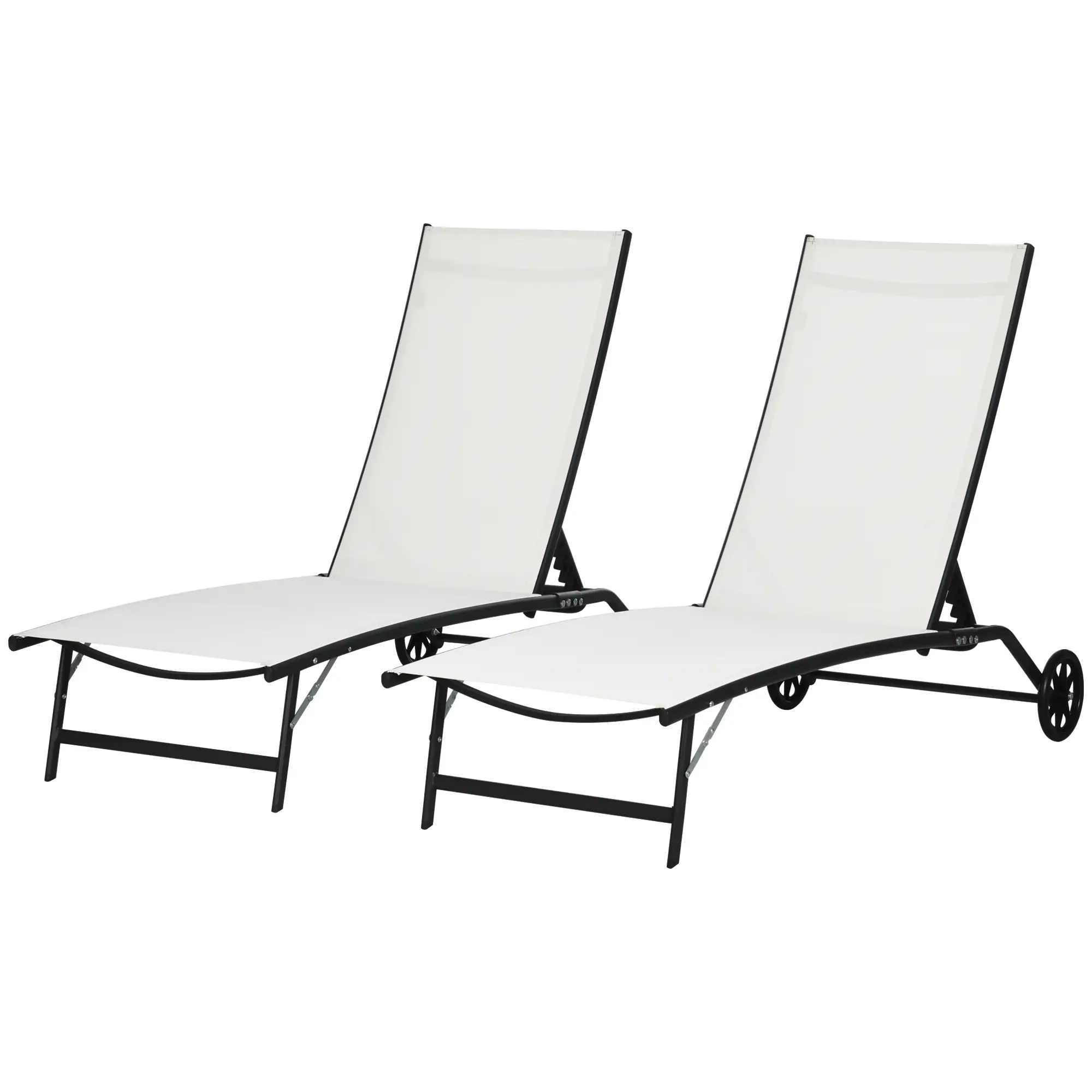 2PCs Lounge Chairs with Wheels, 5-Level Adjustable Backrest, White, White