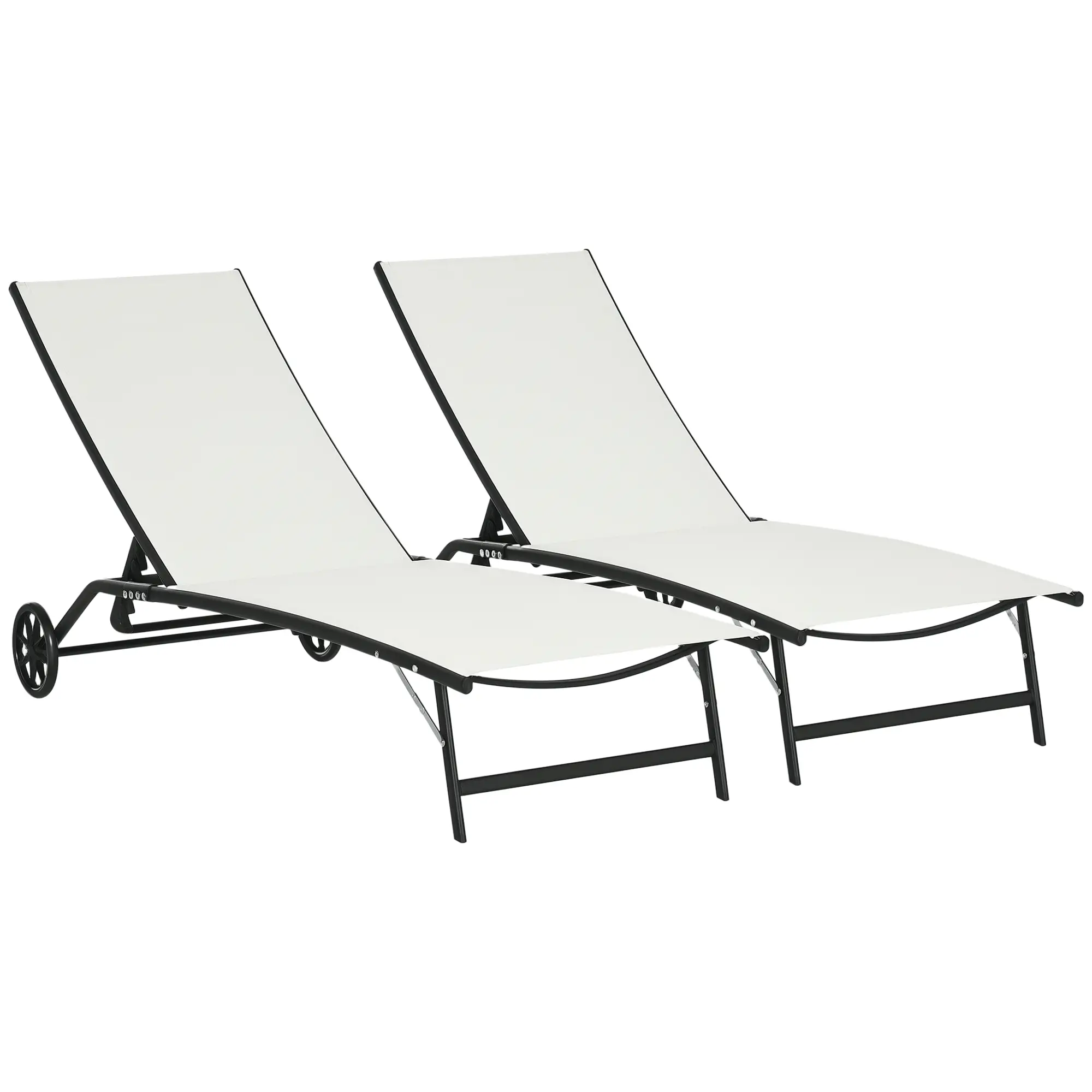 2PCs Lounge Chairs with Wheels, 5-Level Adjustable Backrest, White, White - Image 11