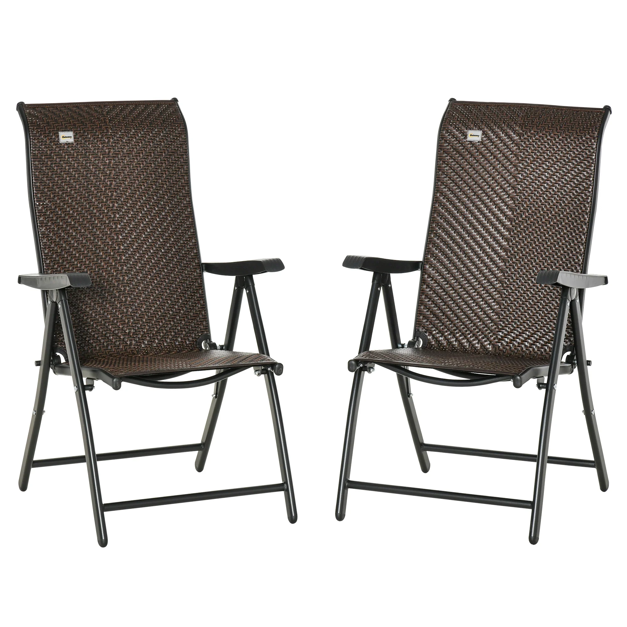 2PCs Outdoor Wicker Folding Chairs, Adjustable Backrest, Brown